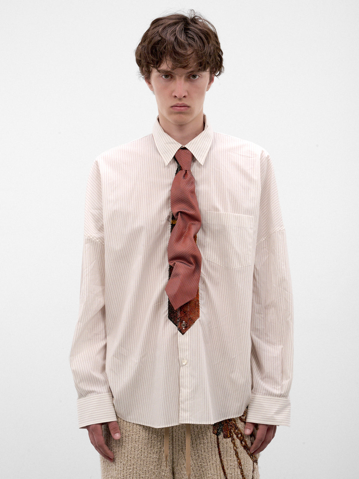 Orange Textured Ruched Necktie (26AW83TE15-1-ORANGE)