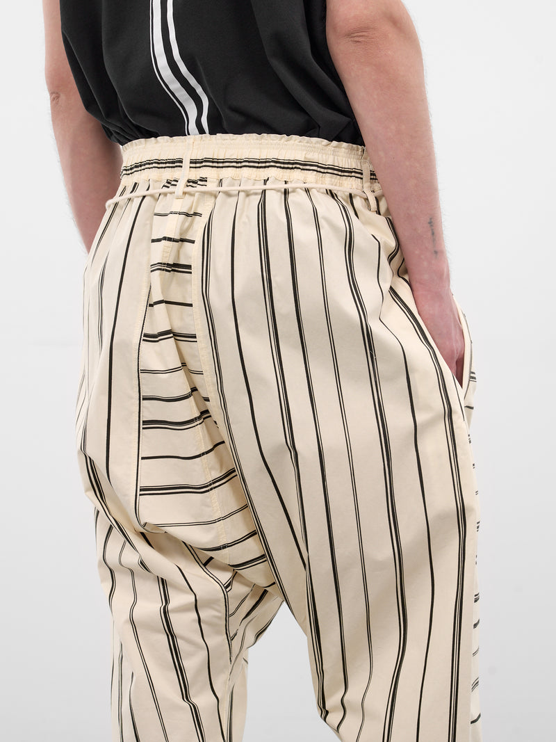 White Striped Drawstring Samurai Pants (26E96MRU13-011-STRIPE-BLACK)