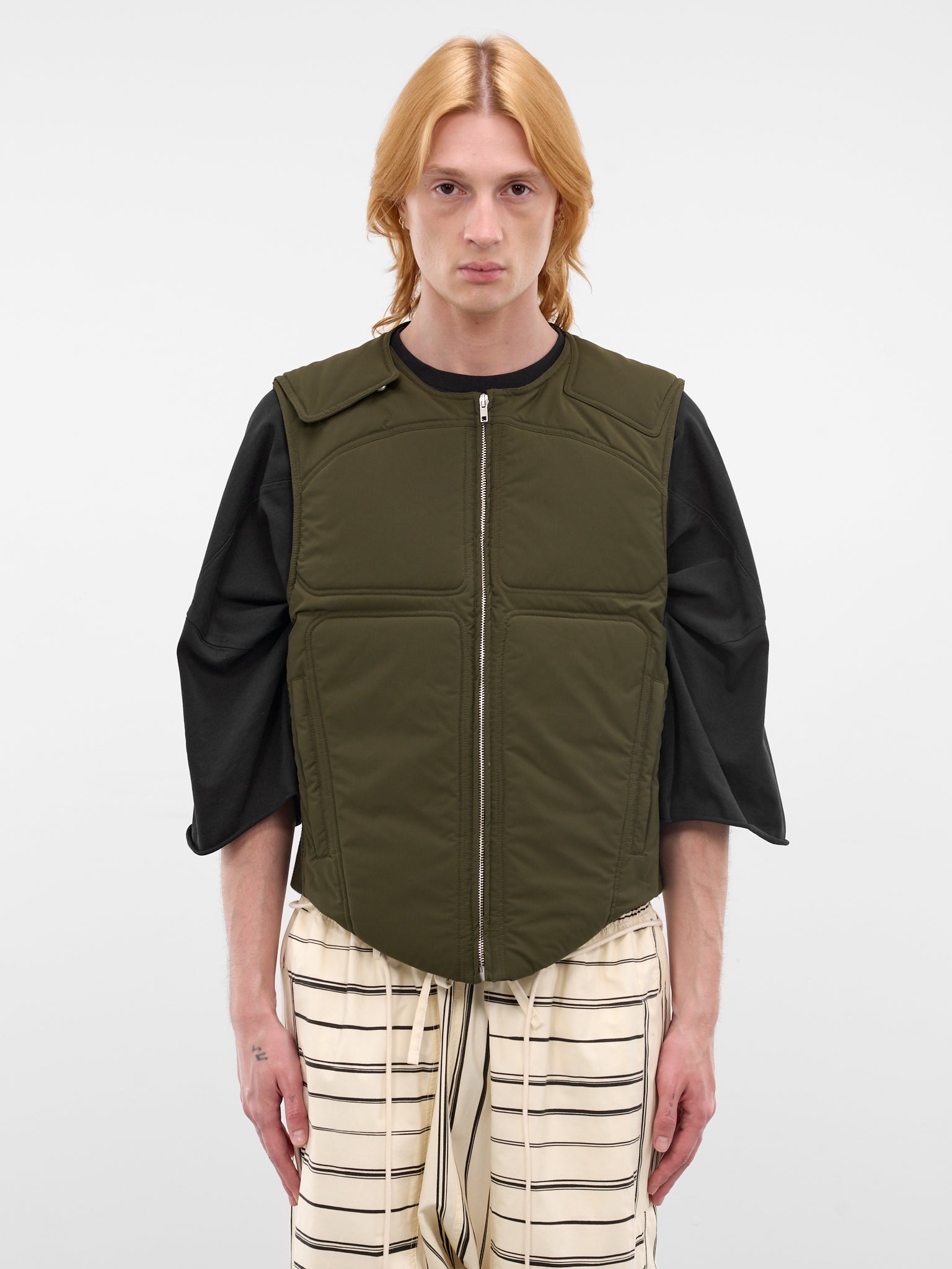 Green Quilted Padded Zip Vest (26E96MRU21-787-ARMY-GREEN)