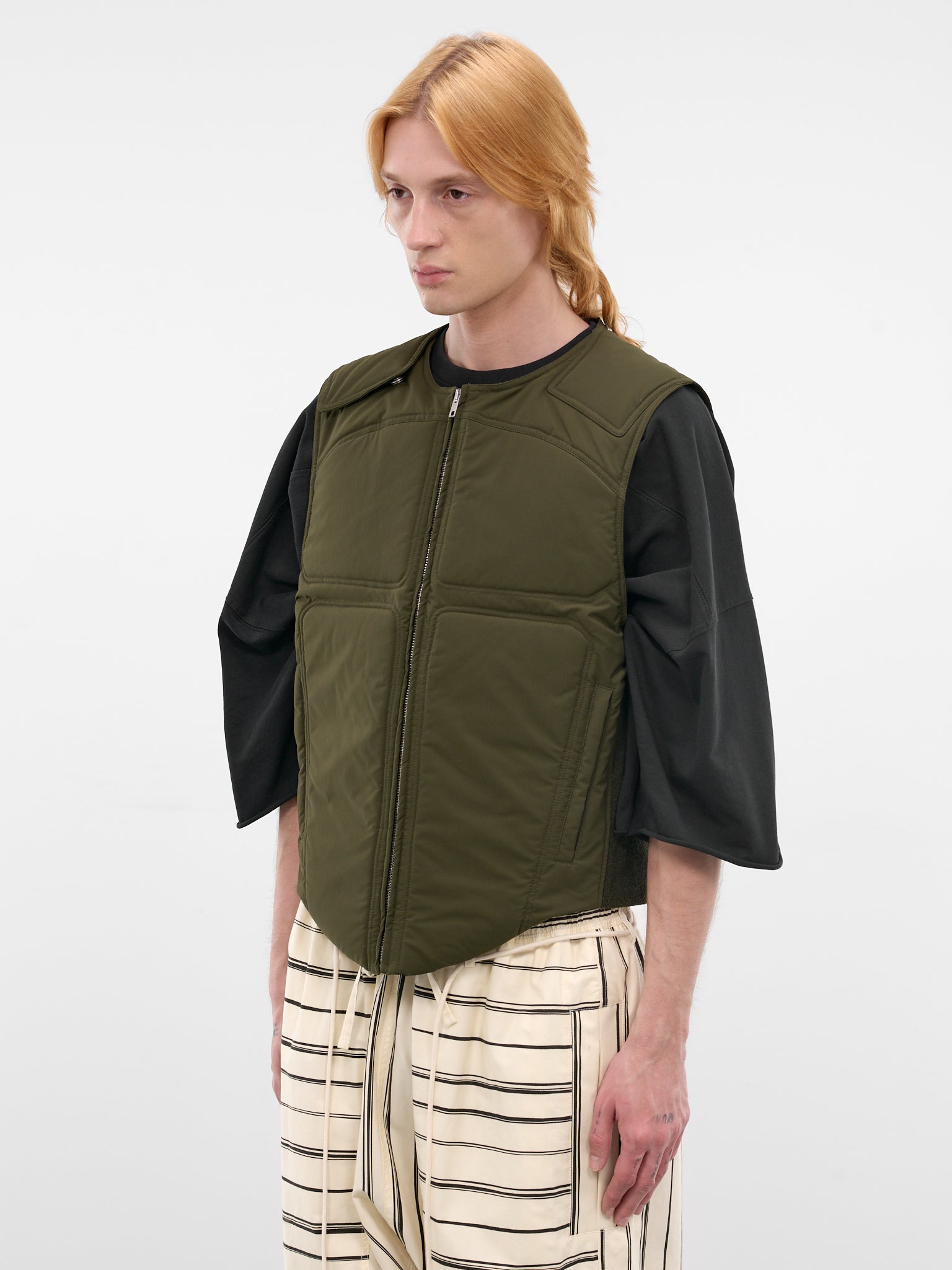 Green Quilted Padded Zip Vest (26E96MRU21-787-ARMY-GREEN)