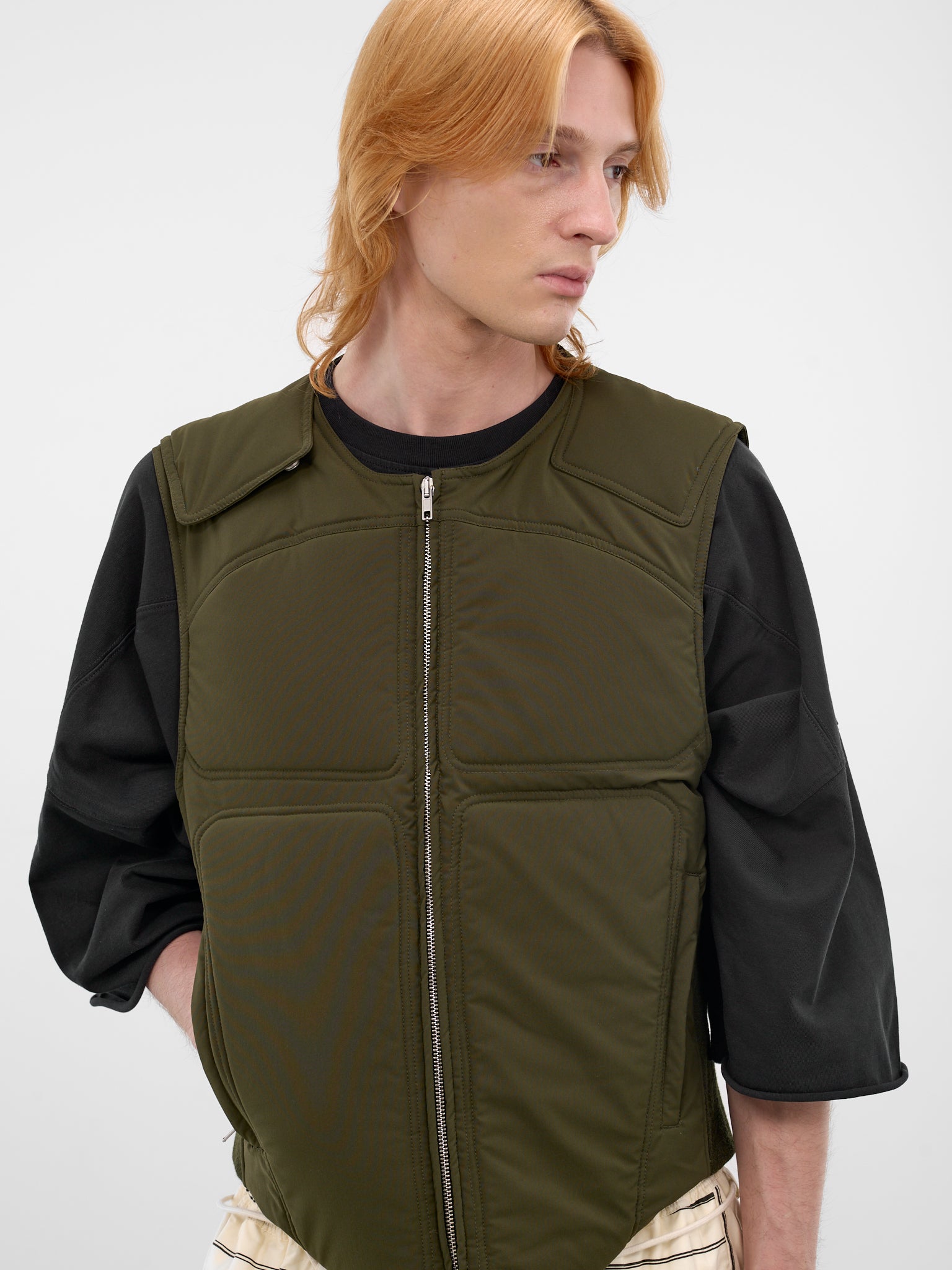 Green Quilted Padded Zip Vest (26E96MRU21-787-ARMY-GREEN)