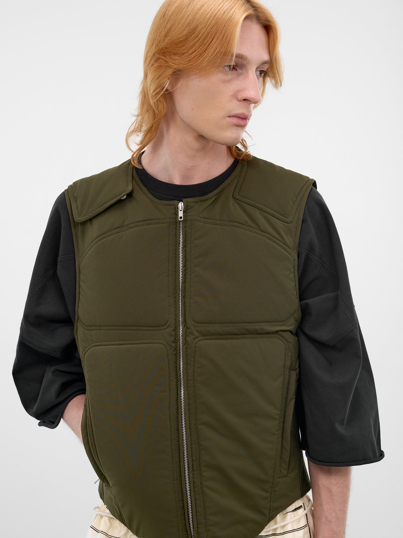 Green Quilted Padded Zip Vest (26E96MRU21-787-ARMY-GREEN)