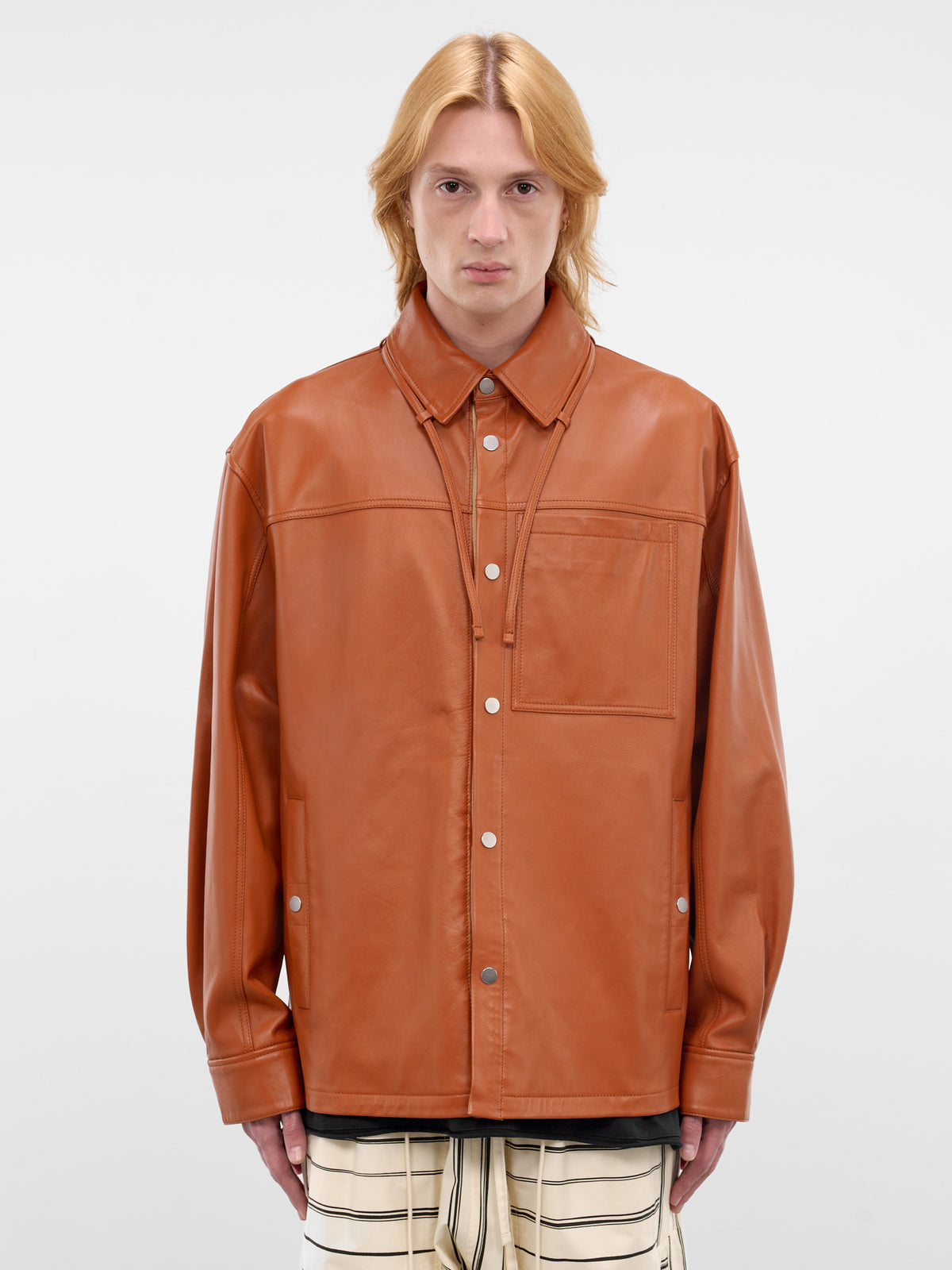 Curry Orange Leather Buttoned Overshirt (26E96MRU25-290-CURRY
