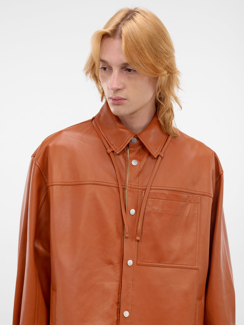 Curry Orange Leather Buttoned Overshirt (26E96MRU25-290-CURRY