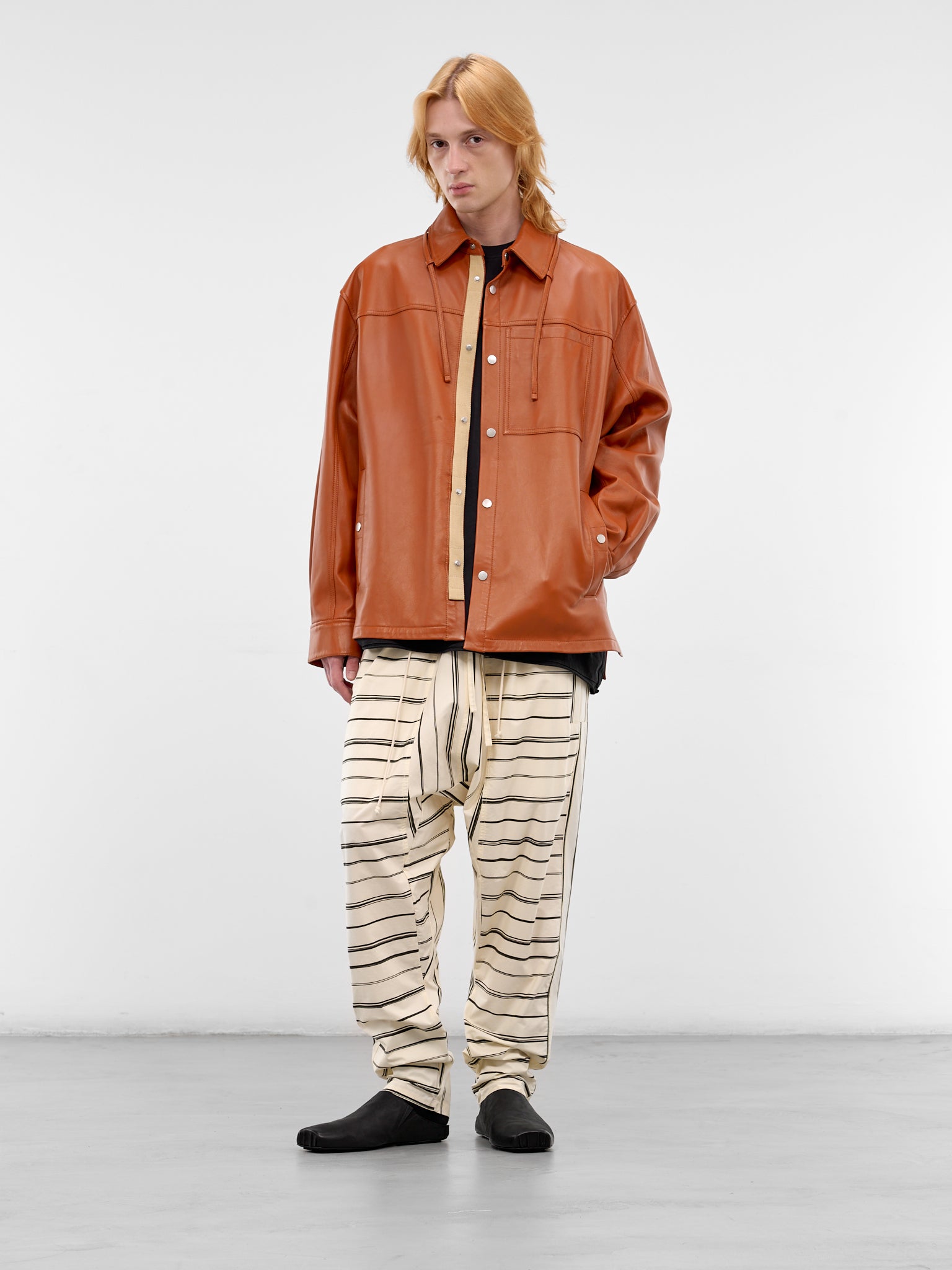 Curry Orange Leather Buttoned Overshirt (26E96MRU25-290-CURRY