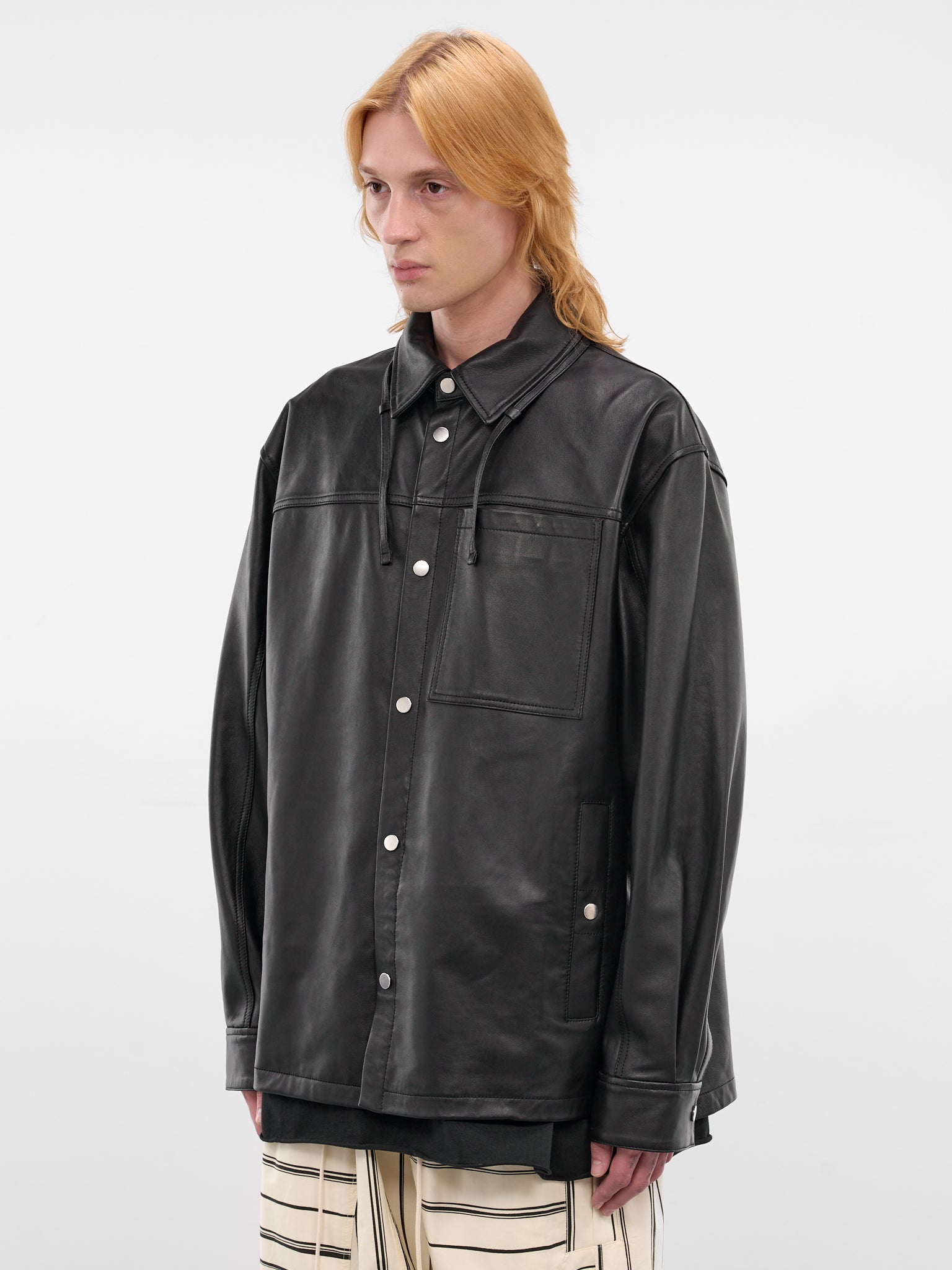 Black Leather Buttoned Overshirt (26E96MRU25-999-BLACK)