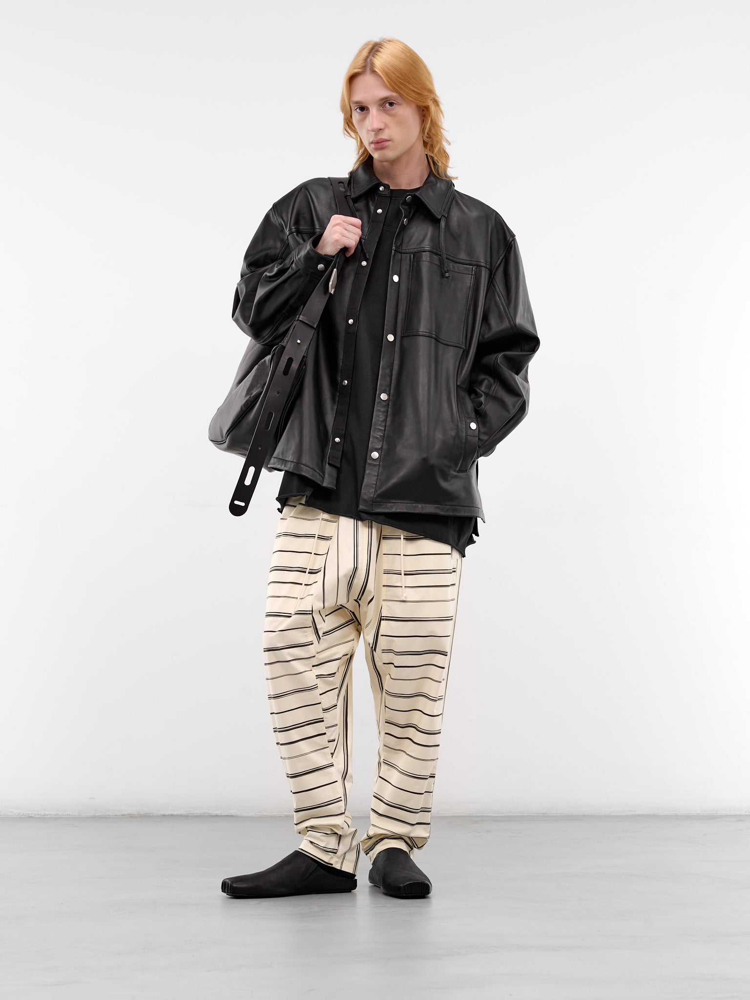 Black Leather Buttoned Overshirt (26E96MRU25-999-BLACK)