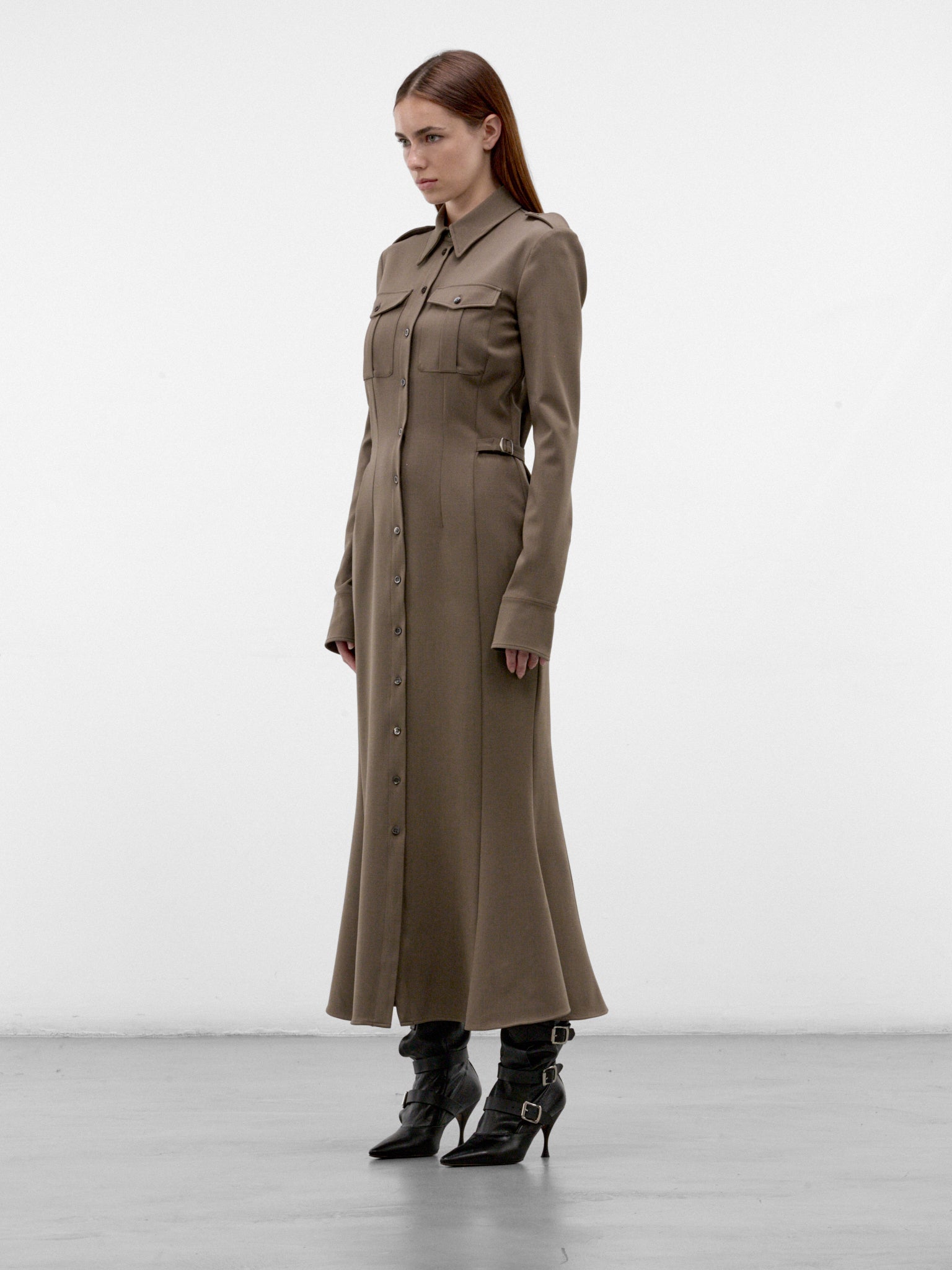Khaki Tailored Military Shirt Dress (26F1RO18601035-RO1860-MOLE)