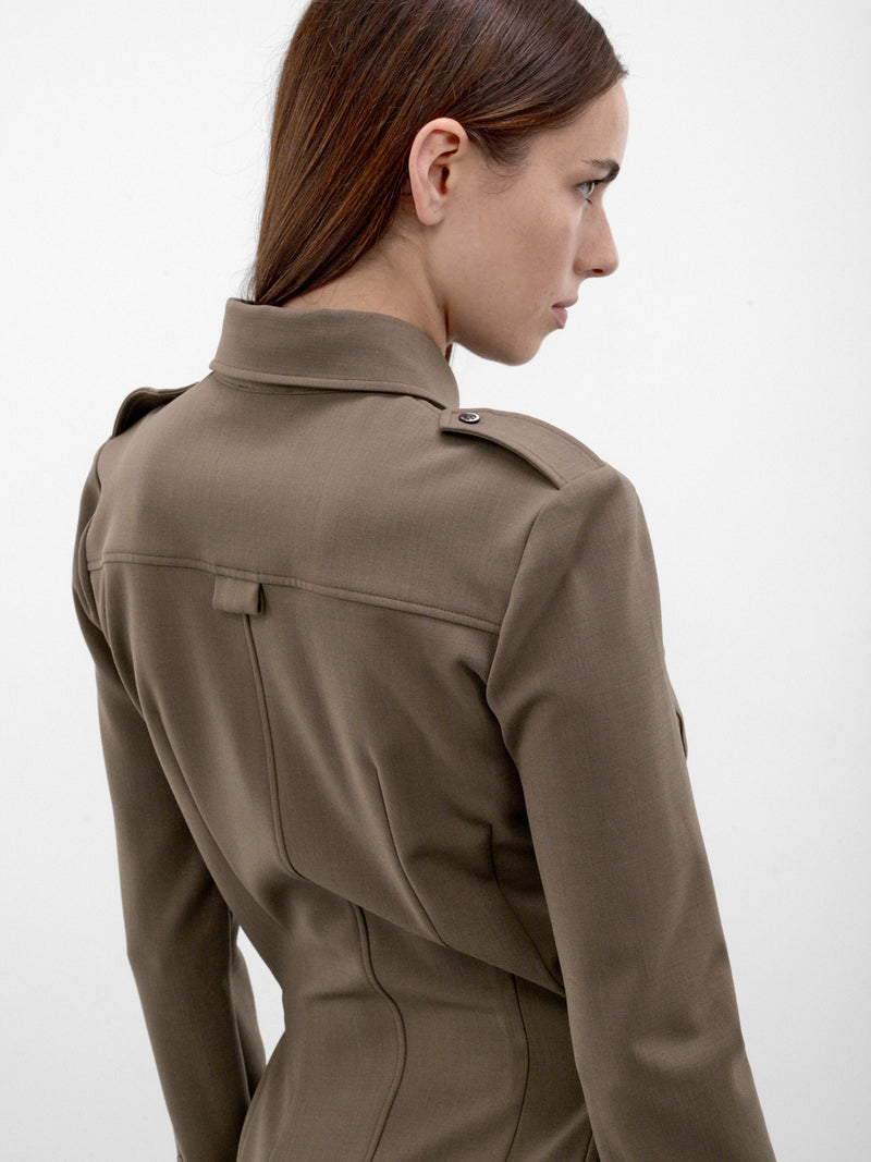 Khaki Tailored Military Shirt Dress (26F1RO18601035-RO1860-MOLE)