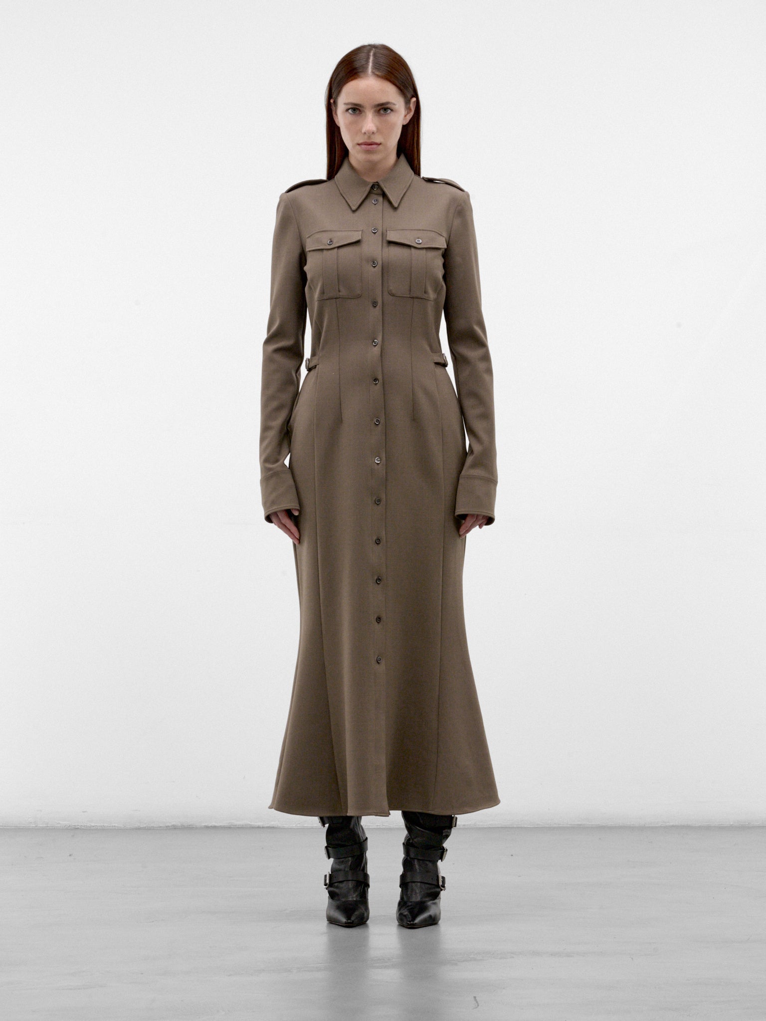 Khaki Tailored Military Shirt Dress (26F1RO18601035-RO1860-MOLE)