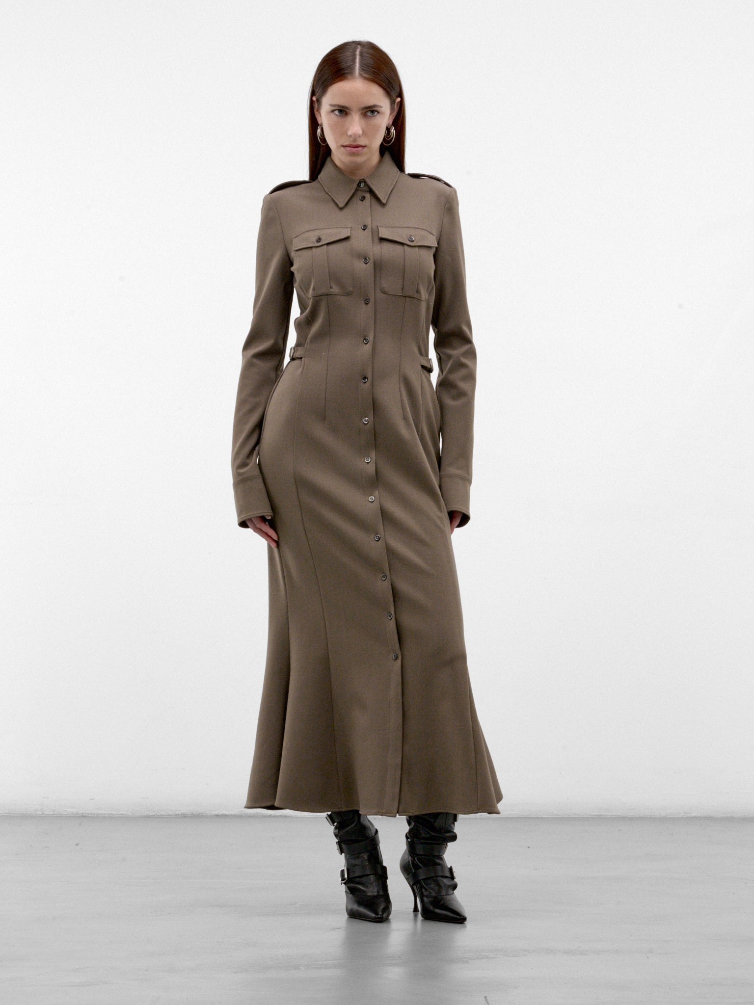 Khaki Tailored Military Shirt Dress (26F1RO18601035-RO1860-MOLE)