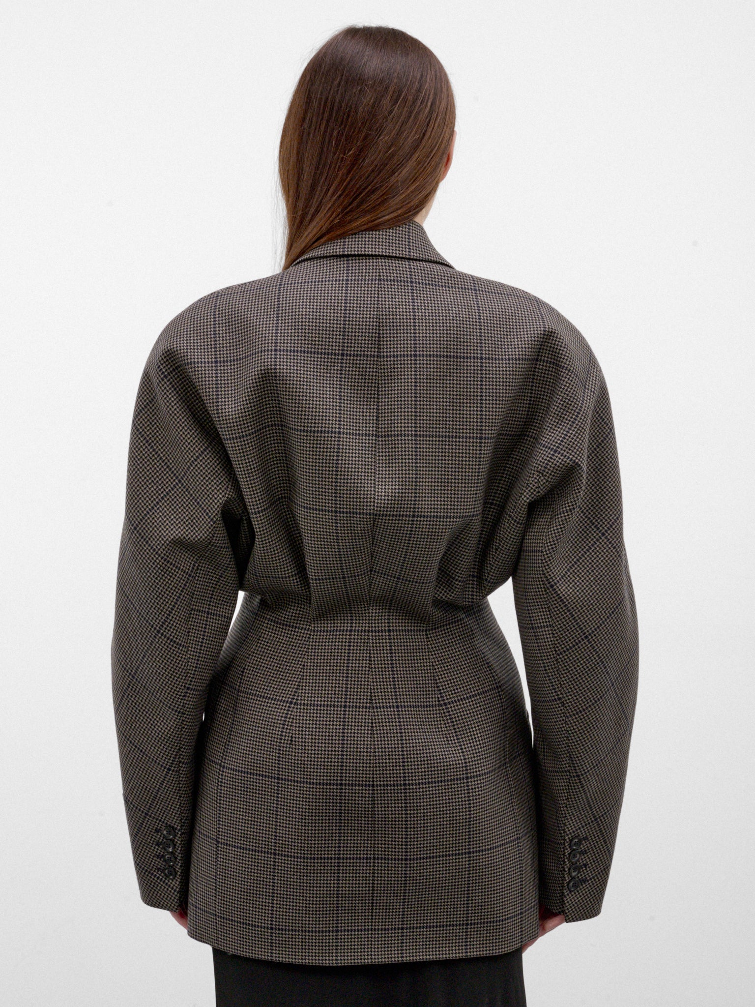 Taupe Wool Checked Kimono Blazer (26F1VE04801040-VE0480-INK-TAUP)