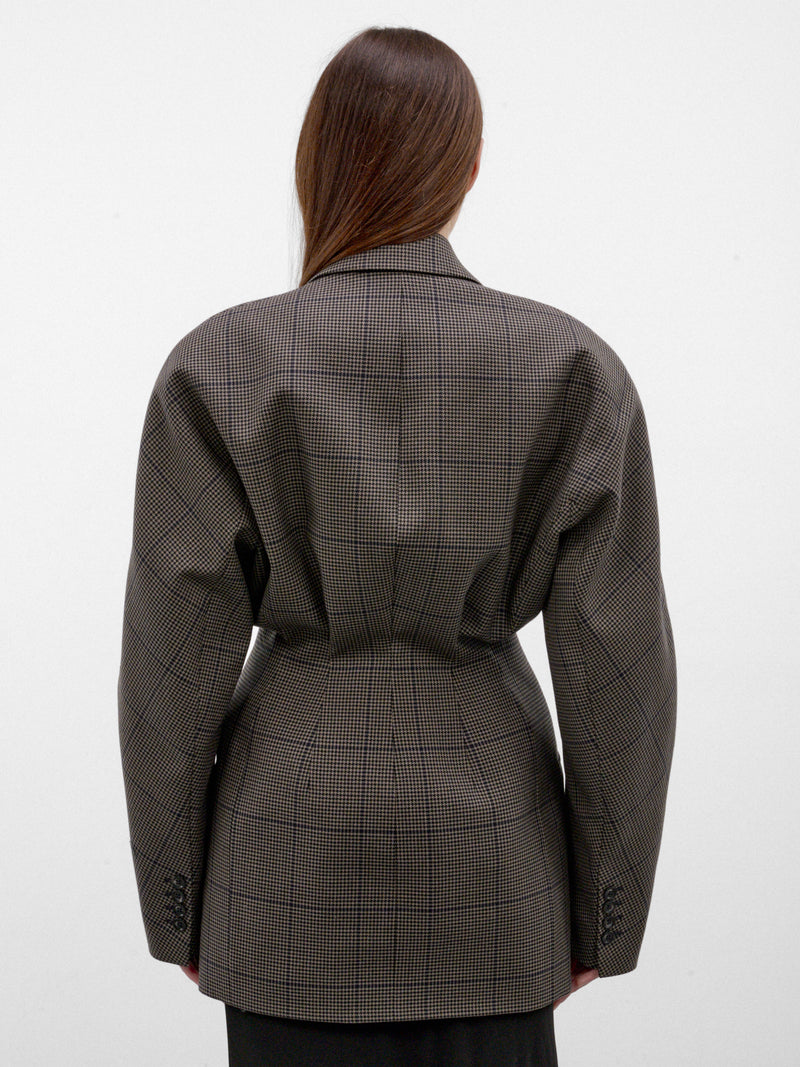 Taupe Wool Checked Kimono Blazer (26F1VE04801040-VE0480-INK-TAUP)