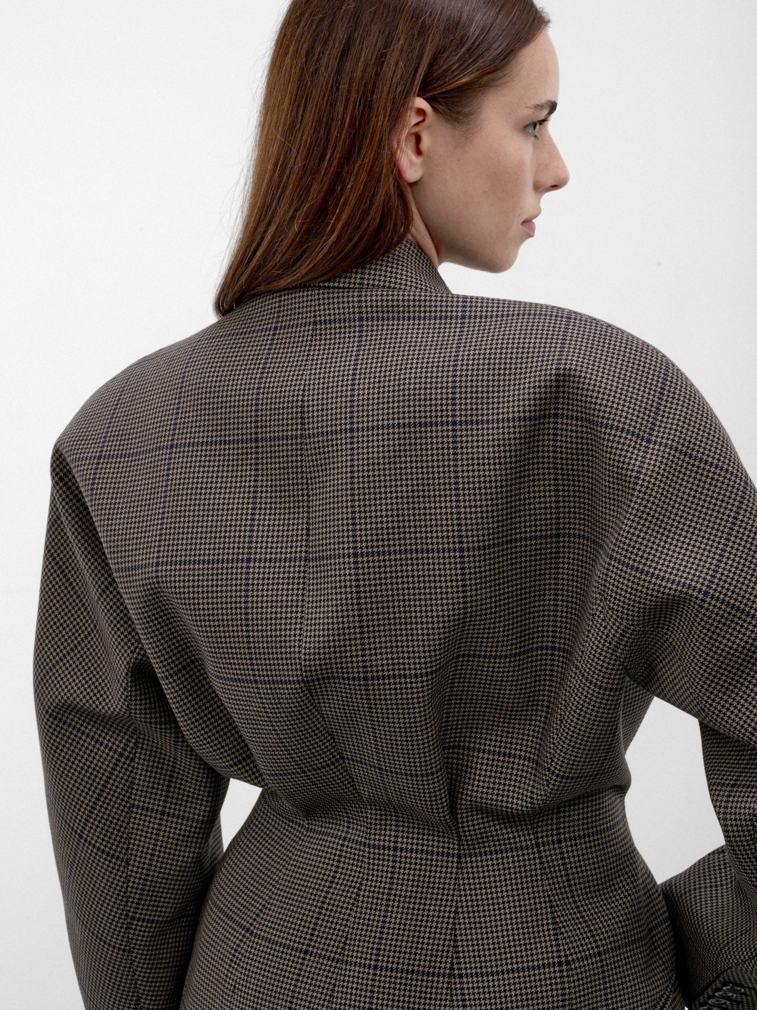 Taupe Wool Checked Kimono Blazer (26F1VE04801040-VE0480-INK-TAUP)