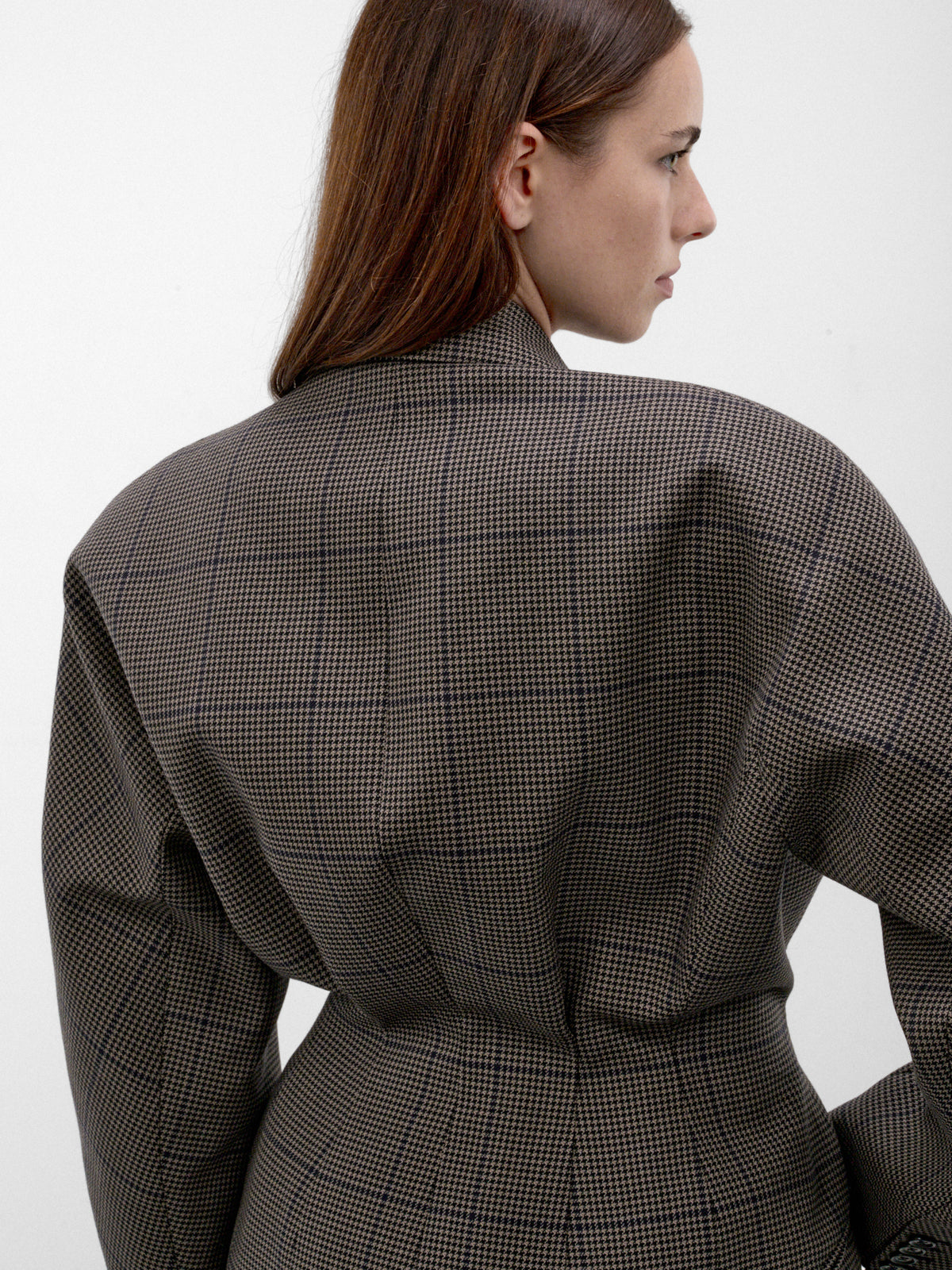 Taupe Wool Checked Kimono Blazer (26F1VE04801040-VE0480-INK-TAUP)