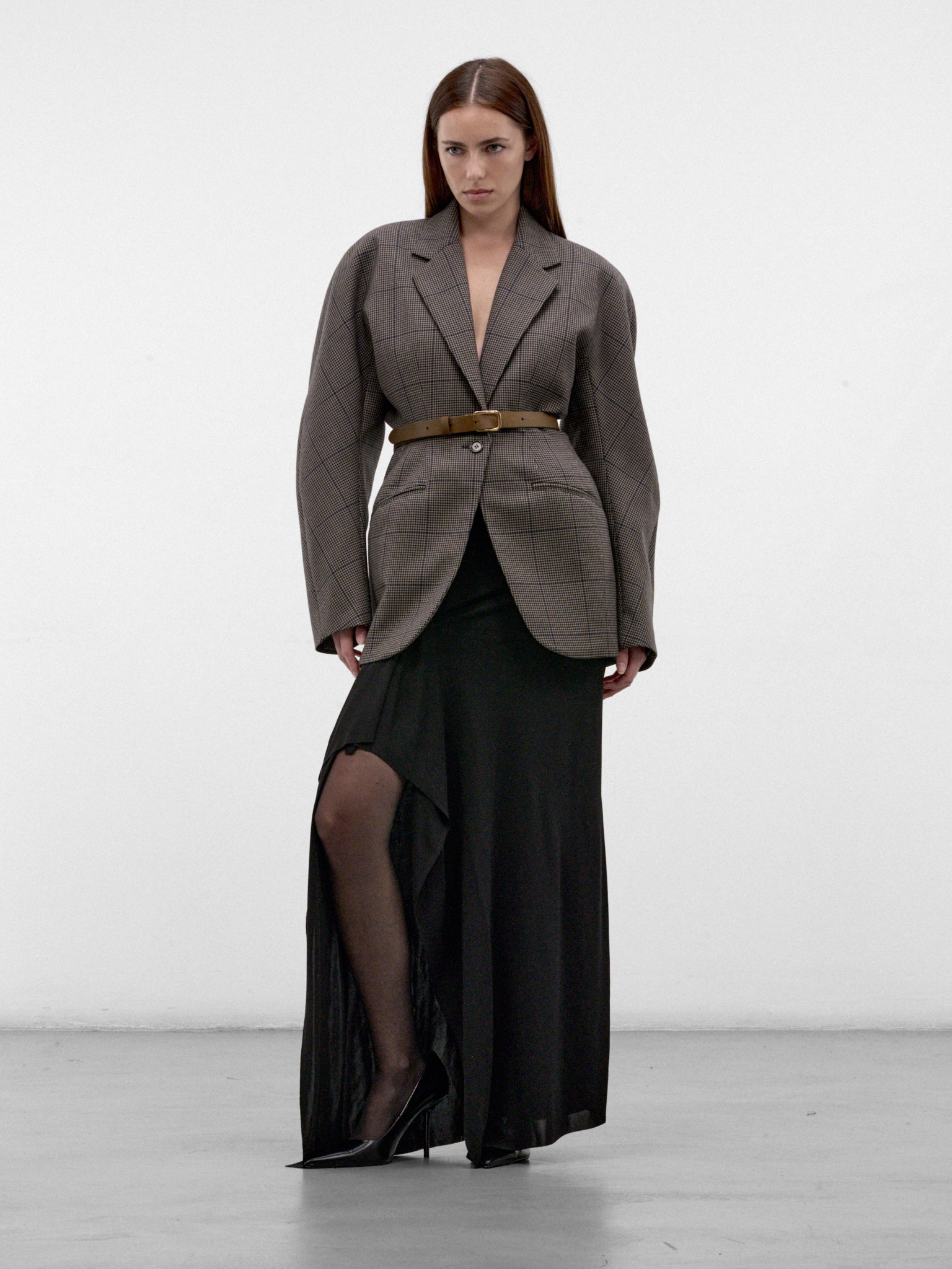 Taupe Wool Checked Kimono Blazer (26F1VE04801040-VE0480-INK-TAUP)
