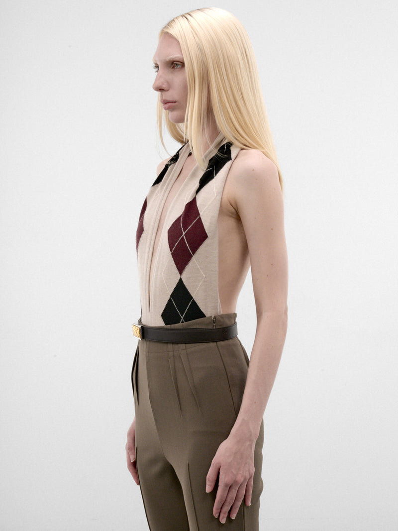 Beige Wool Argyle Knit Bodysuit (26F2BO03241146-BEIGE-BLACK-MUS)