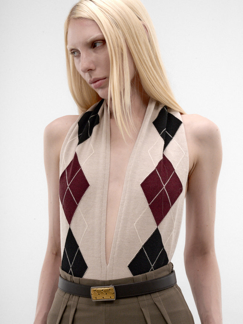 Beige Wool Argyle Knit Bodysuit (26F2BO03241146-BEIGE-BLACK-MUS)