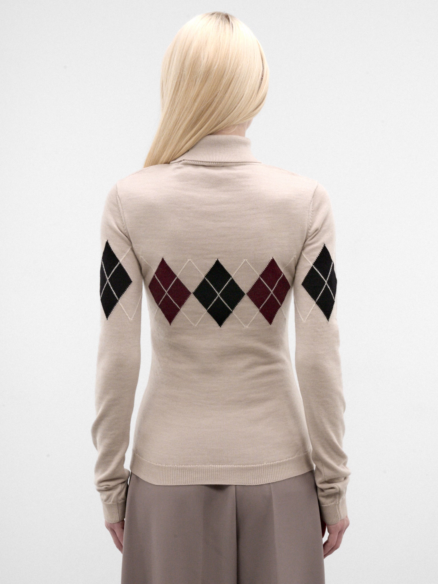 Beige Wool Argyle Knit Top (26F2TO09081146-BEIGE-BLACK-MUS)