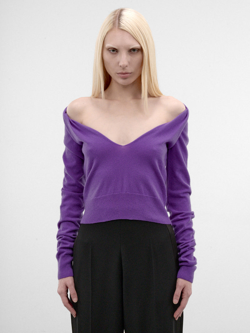 Purple Cashmere Off-Shoulder Top (26F2TO09091144-PURPLE)