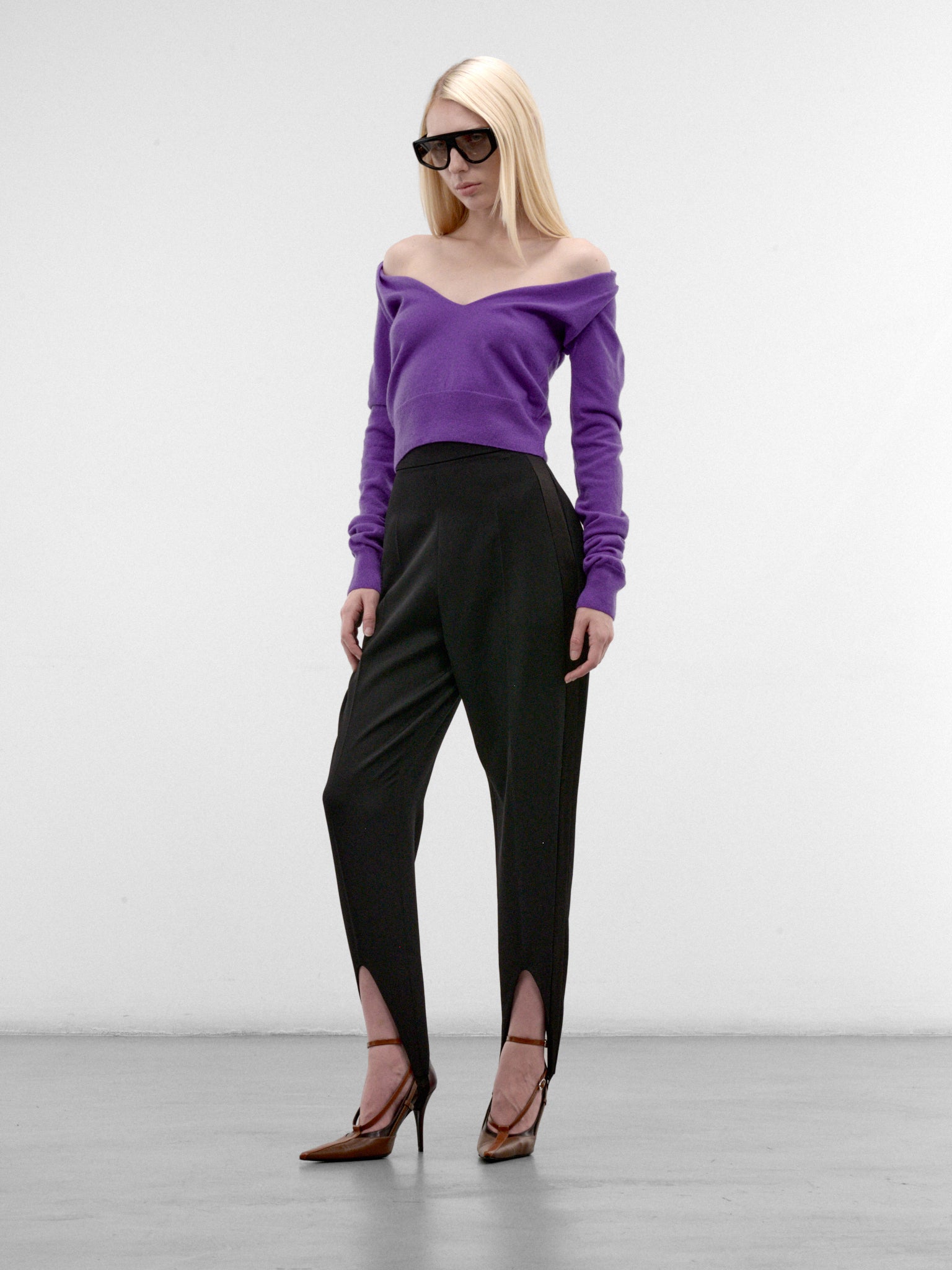 Purple Cashmere Off-Shoulder Top (26F2TO09091144-PURPLE)