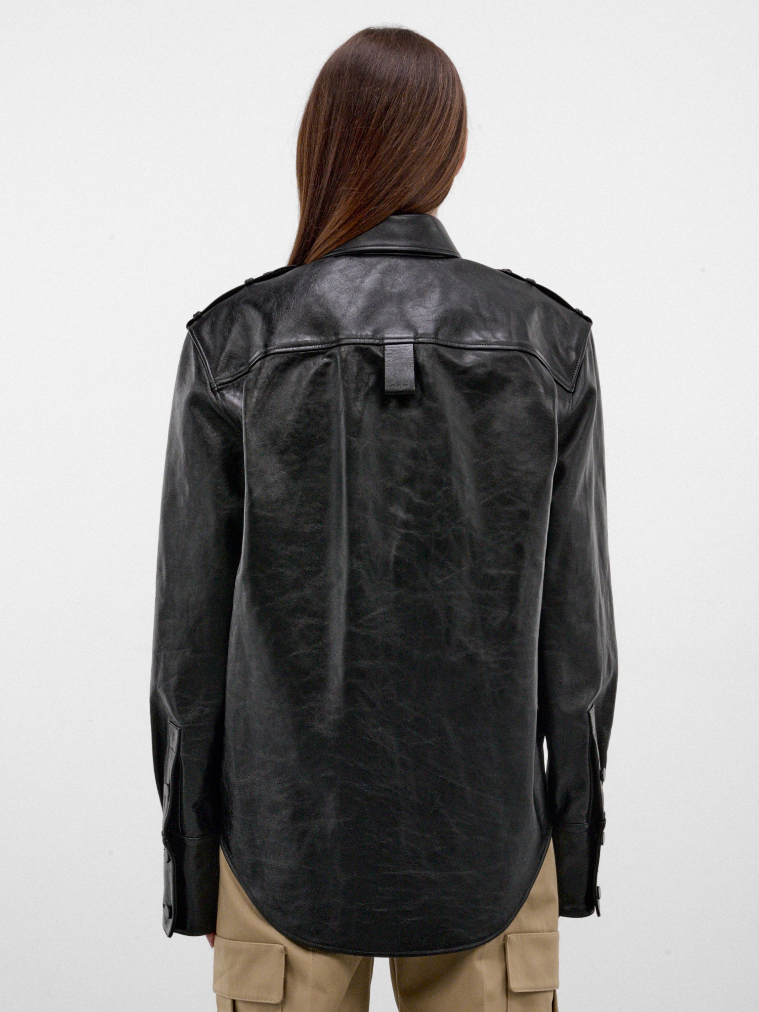 Black Leather Military Shirt (26F9TO08959040-TO0895-BLACK)