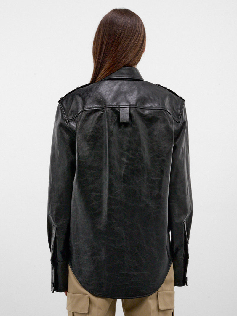 Black Leather Military Shirt (26F9TO08959040-TO0895-BLACK)