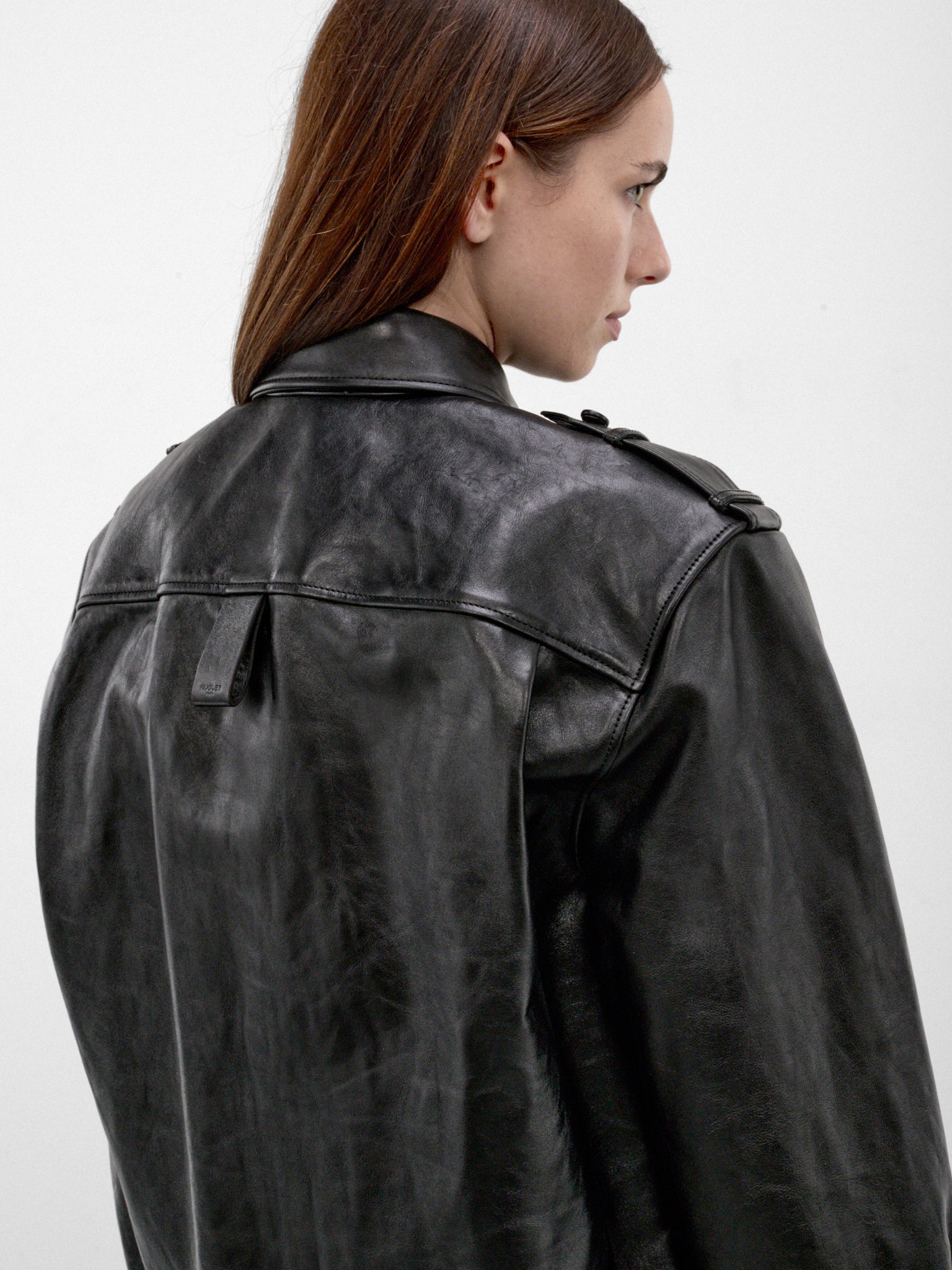 Black Leather Military Shirt (26F9TO08959040-TO0895-BLACK)