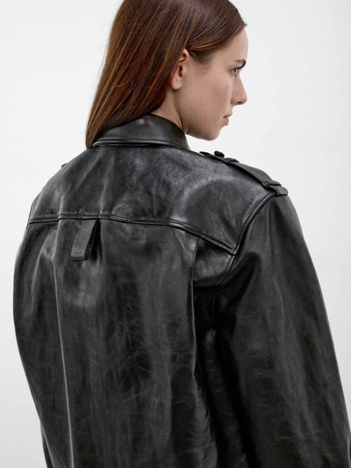 Black Leather Military Shirt (26F9TO08959040-TO0895-BLACK)