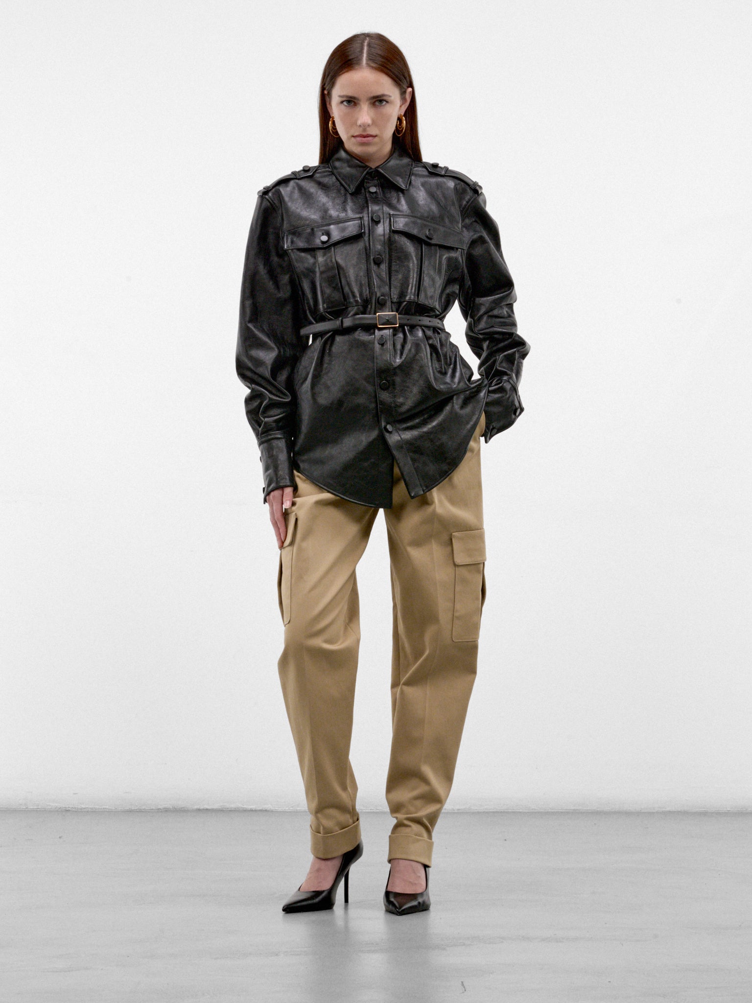 Black Leather Military Shirt (26F9TO08959040-TO0895-BLACK)
