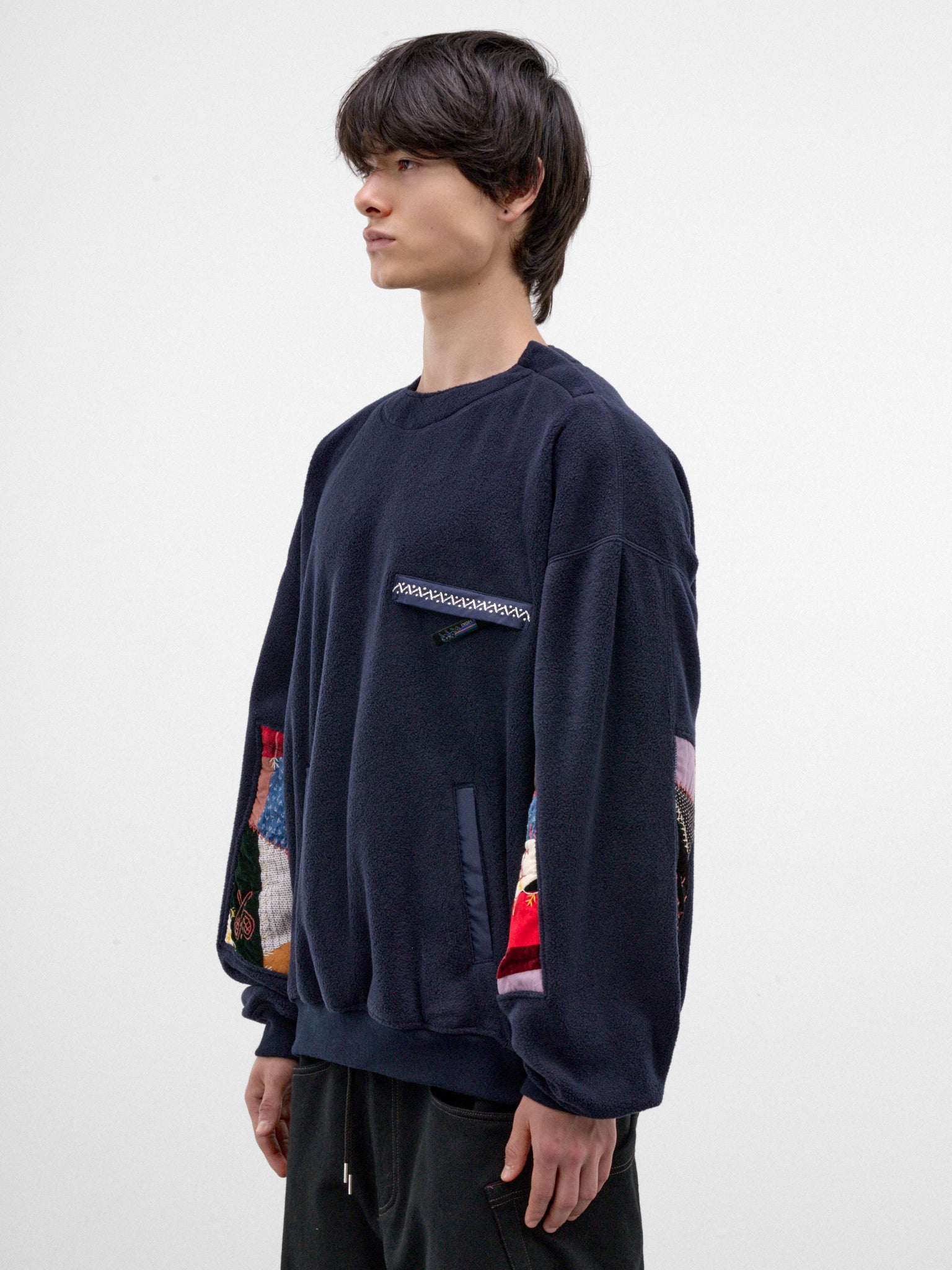 Navy Quilt Patchwork Sleeves Sweater (26FW-B-06-NAVY)