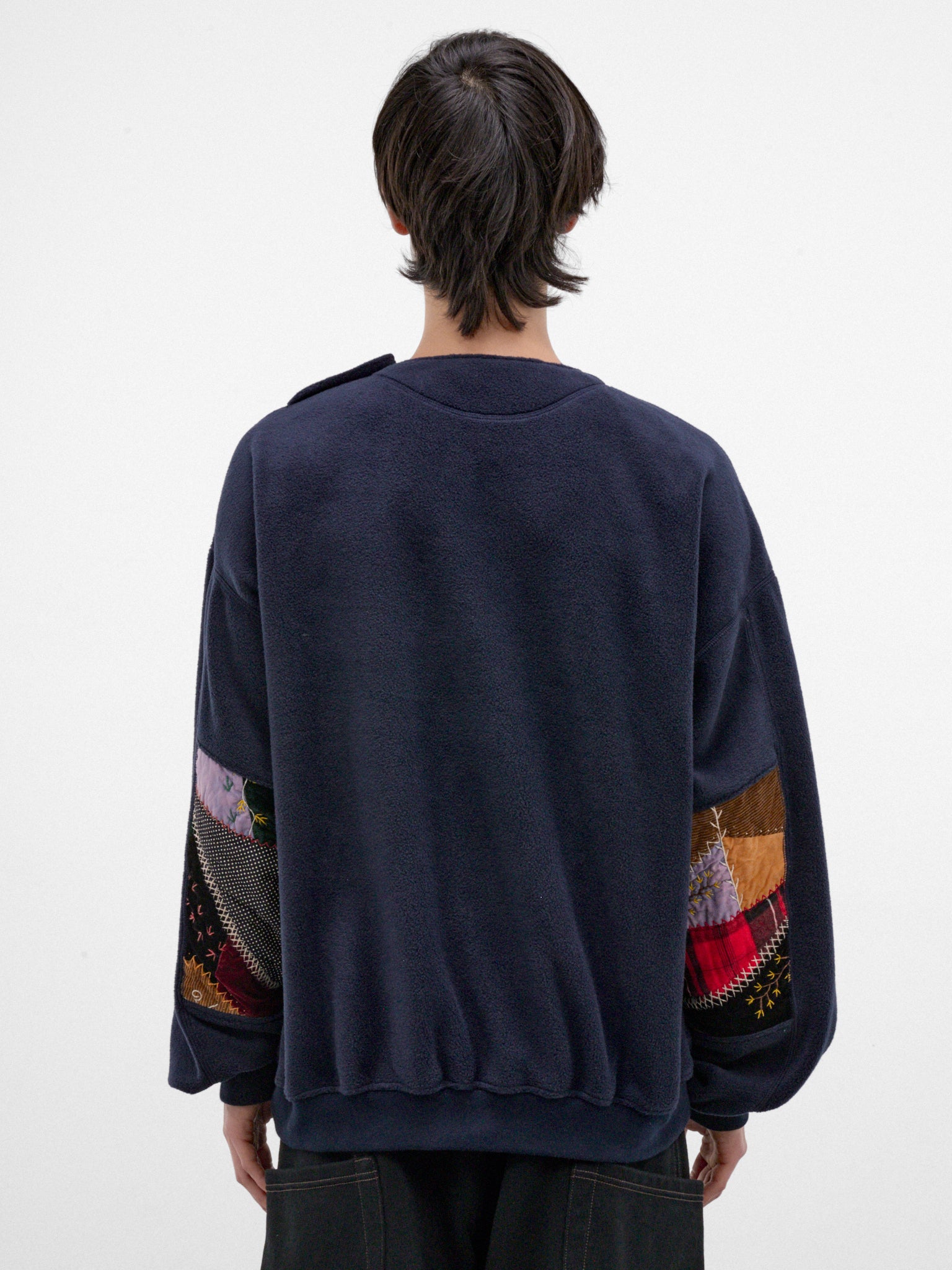 Navy Quilt Patchwork Sleeves Sweater (26FW-B-06-NAVY)