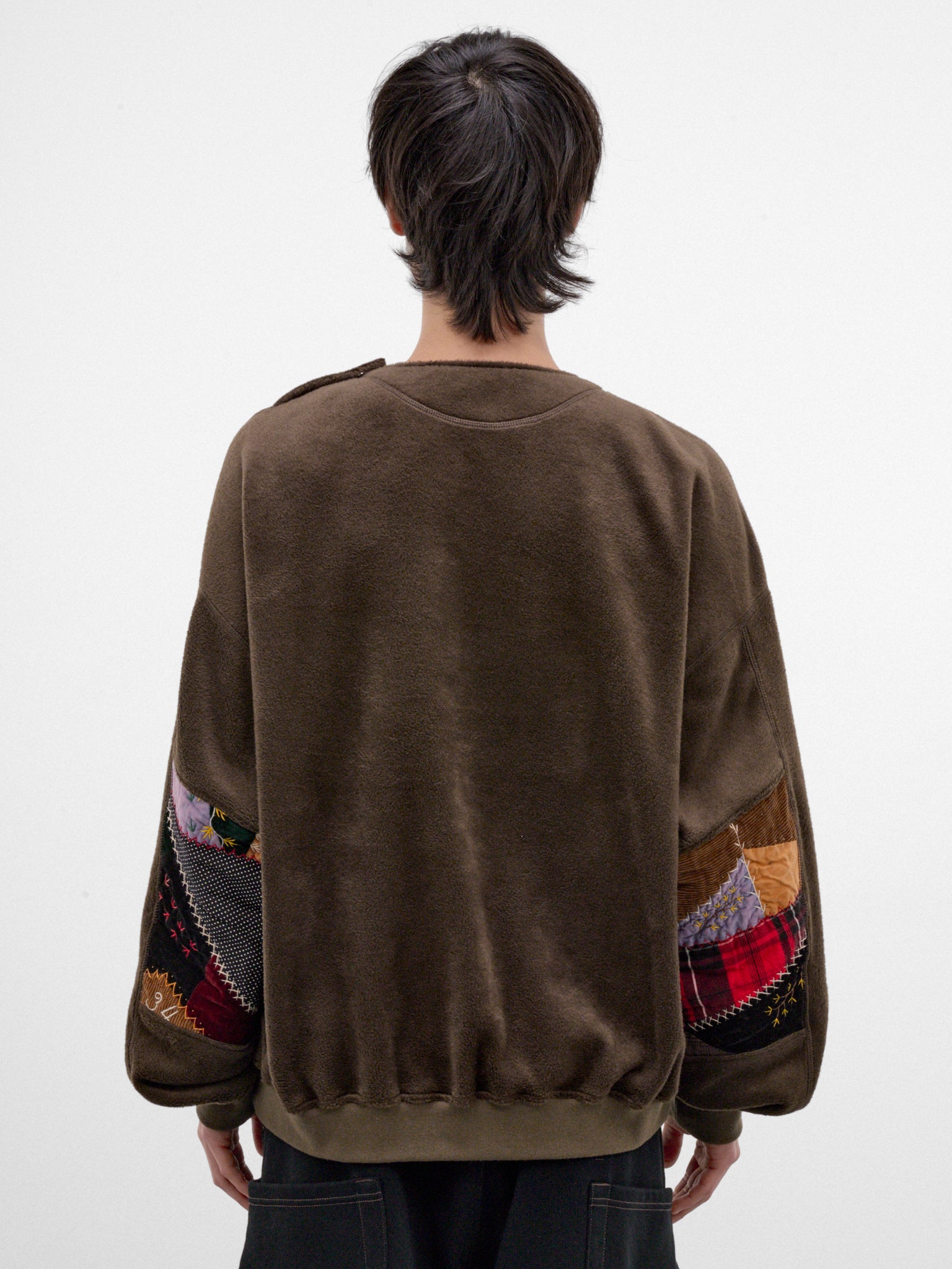 Khaki Quilt Patchwork Sleeves Sweater (26FW-B06-KHAKI)