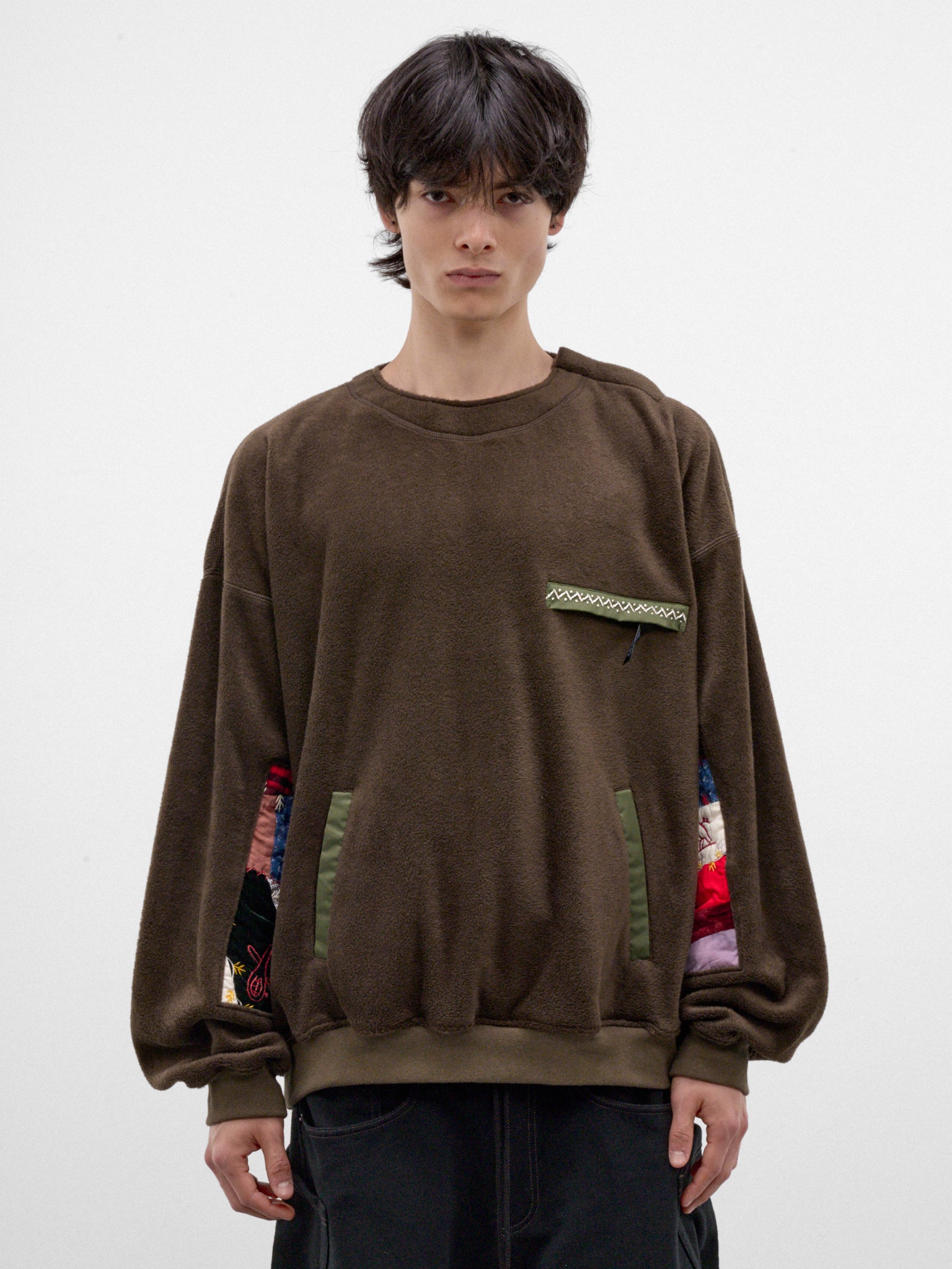 Khaki Quilt Patchwork Sleeves Sweater (26FW-B06-KHAKI)