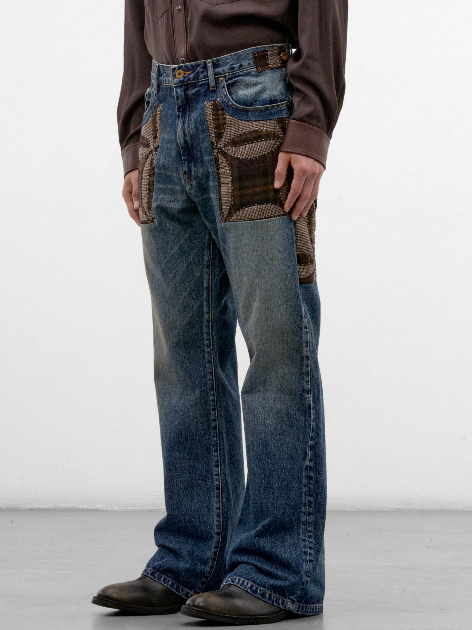 Indigo Quilted Patchwork Denim Jeans (26FW-P-07-INDIGO)