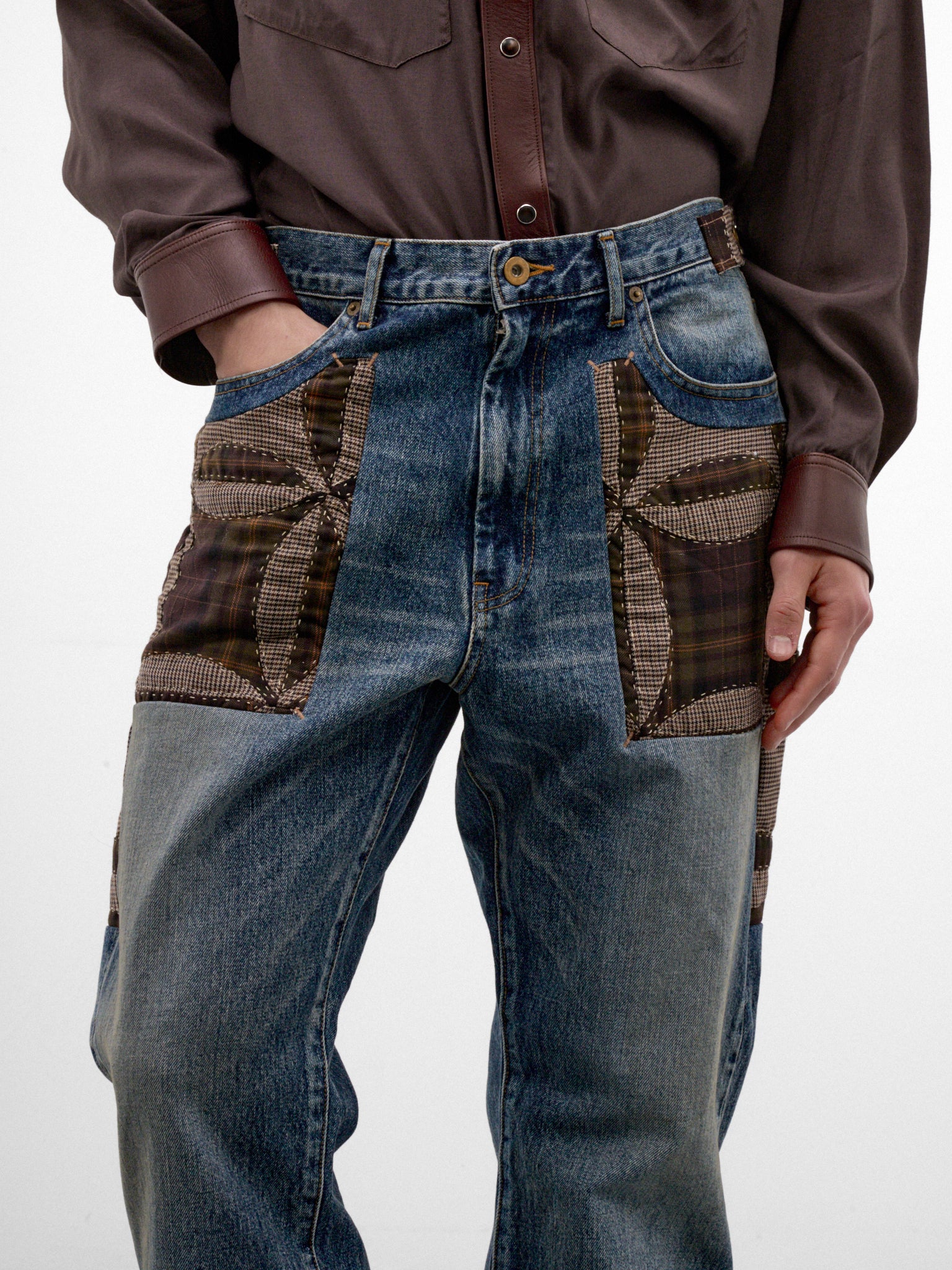 Indigo Quilted Patchwork Denim Jeans (26FW-P-07-INDIGO)