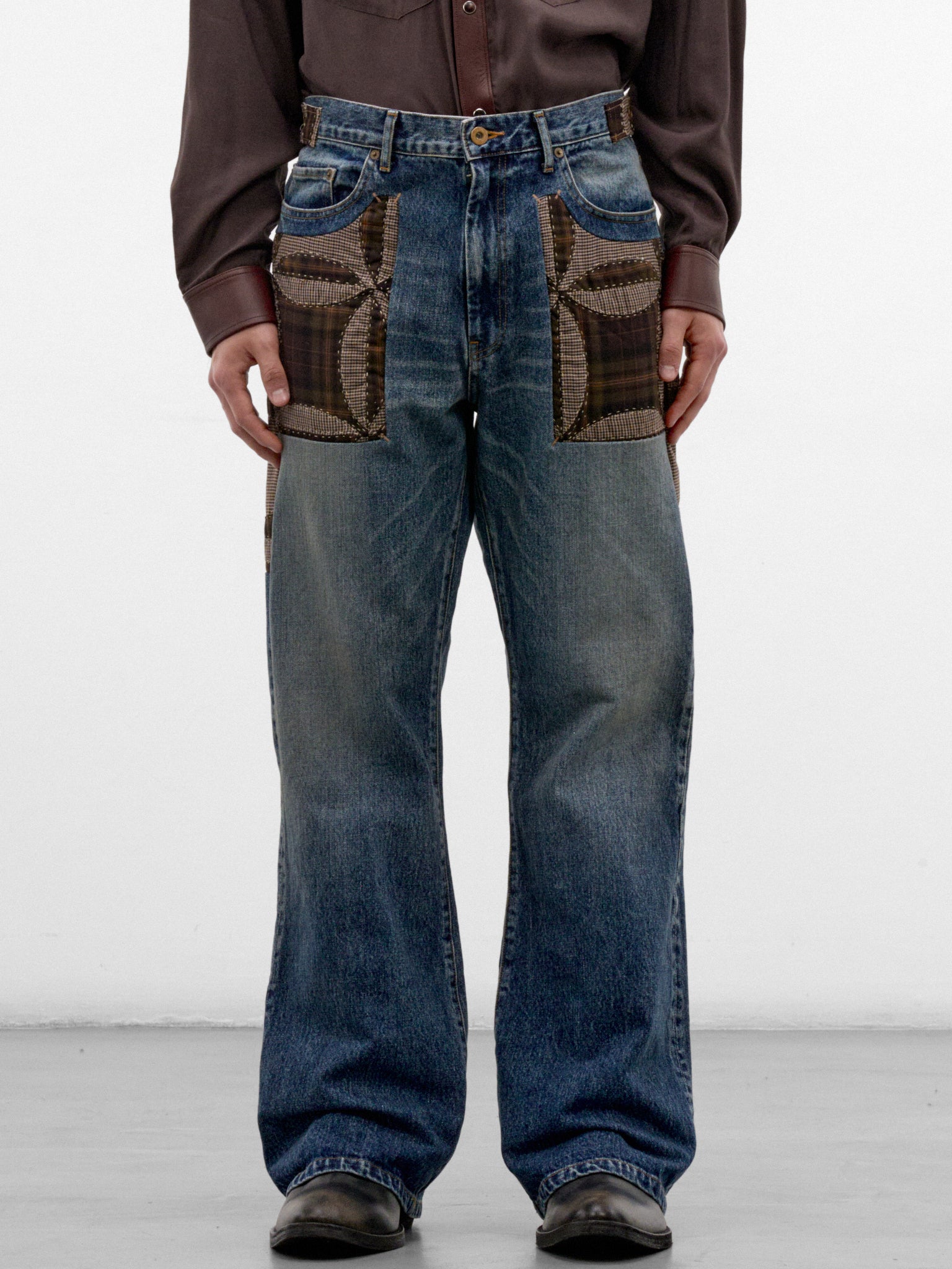 Indigo Quilted Patchwork Denim Jeans (26FW-P-07-INDIGO)