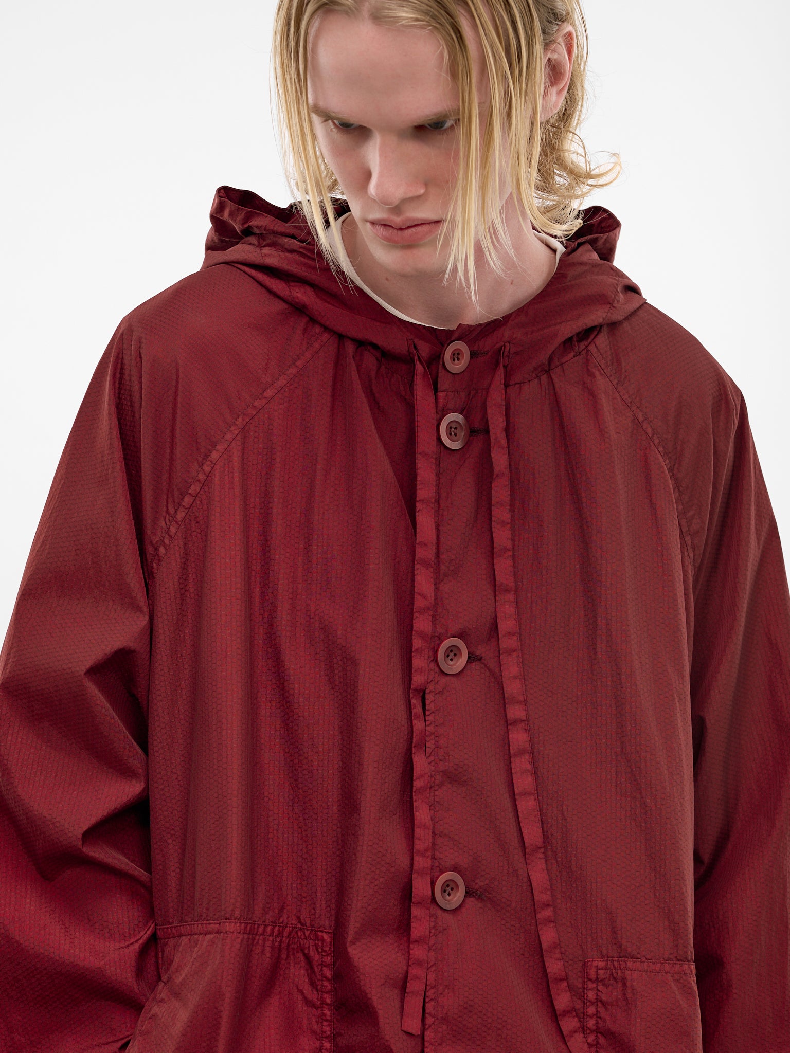 Red Oversized Nylon Liege Parka (26HM245-VIN)