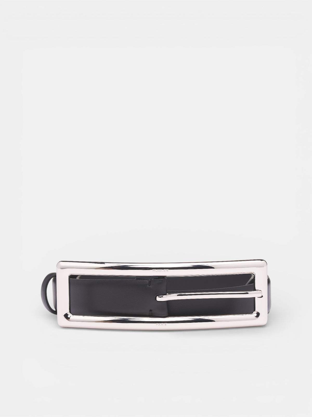 Black Leather Rectangular Buckle Belt (26P10AC00839012-BLACK-SILVER)
