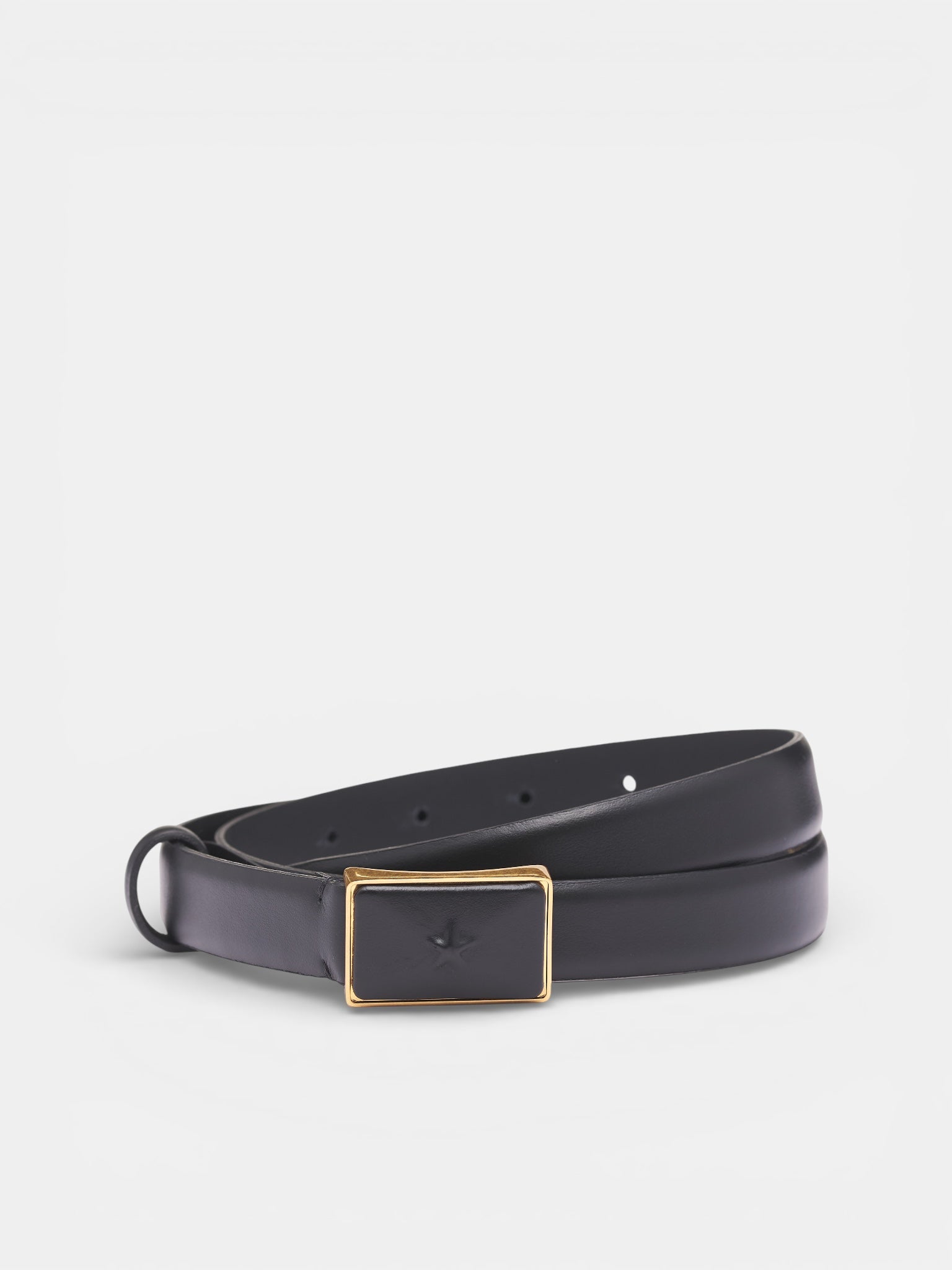 Black Leather Star Buckle Belt (26P10AC00879012-BLACK-GOLD)