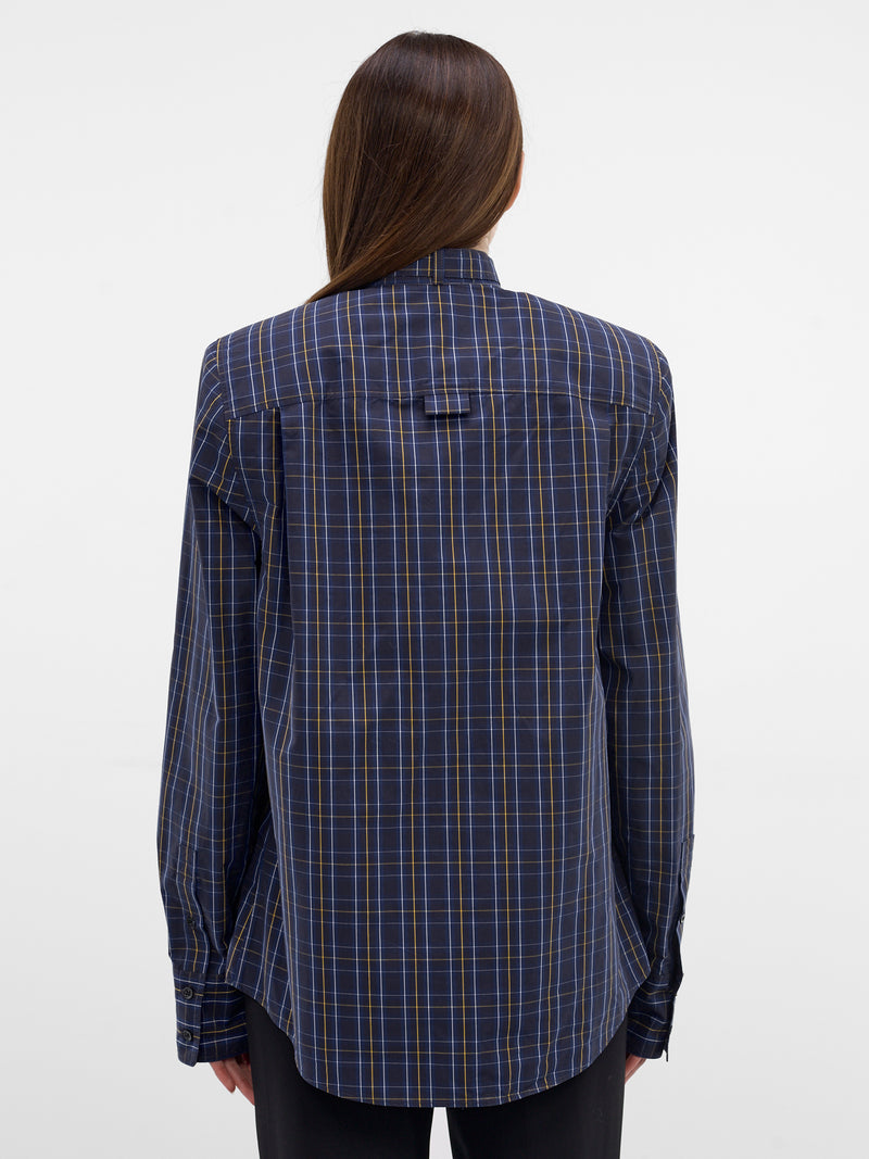 Plaid Belted Collar Button-Down Shirt (26P1T00856273-DARK-BLUE)