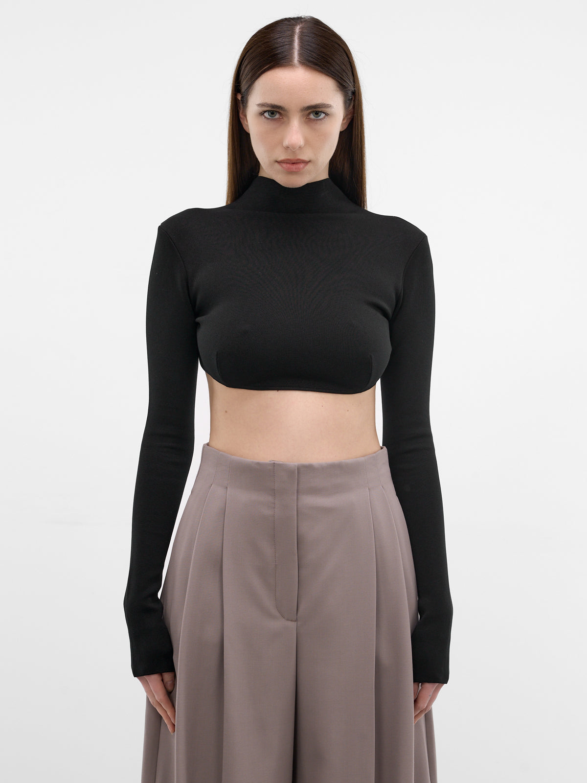 Black Mock-Neck Cropped Top (26P2T008571137-BLACK)