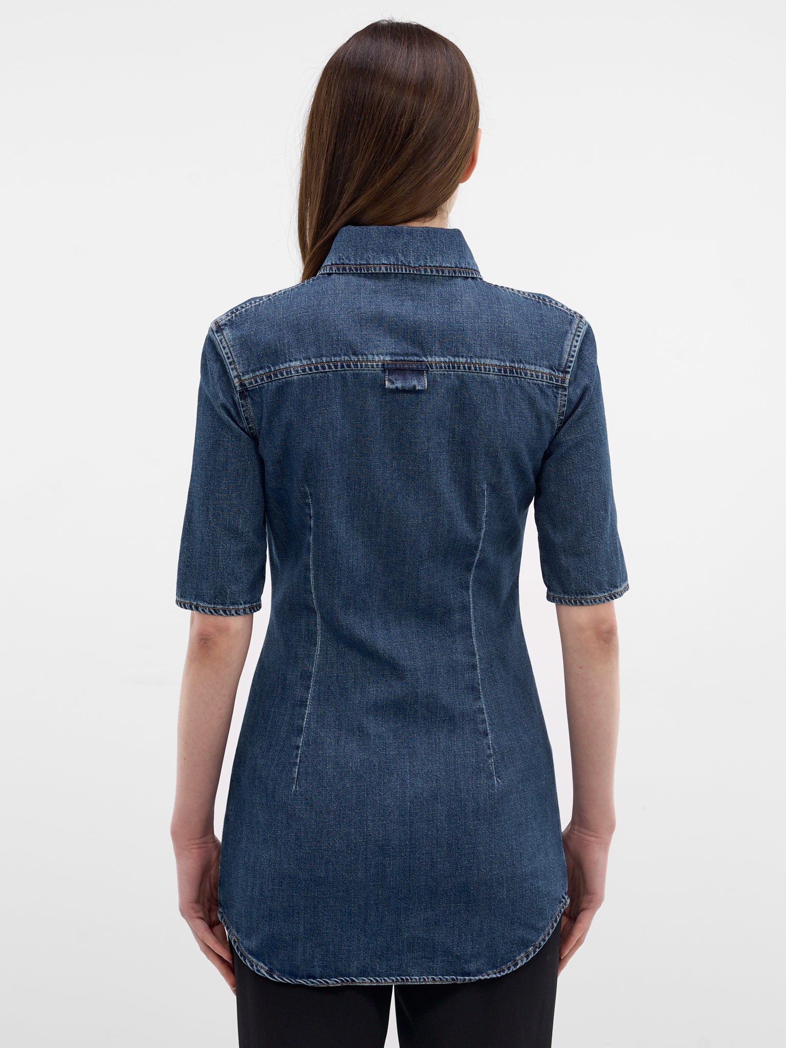 Denim Darted Short Sleeve Shirt (26P6T008612032-BLUE-RINSE