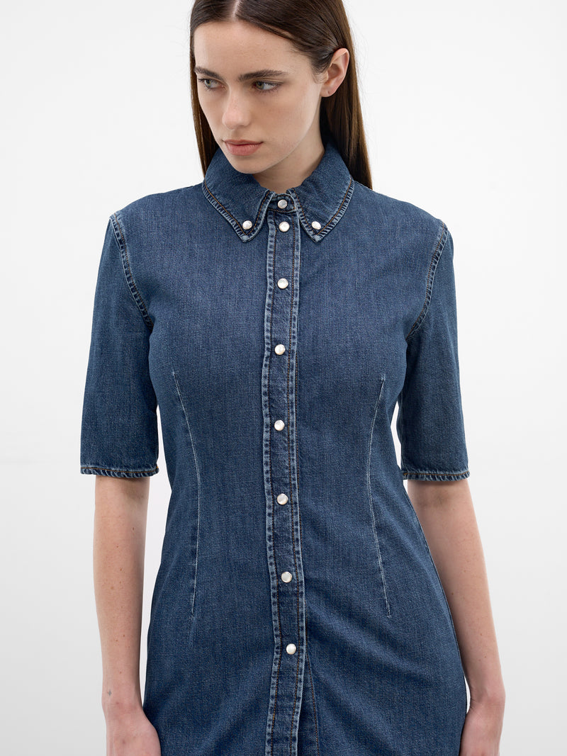 Denim Darted Short Sleeve Shirt (26P6T008612032-BLUE-RINSE