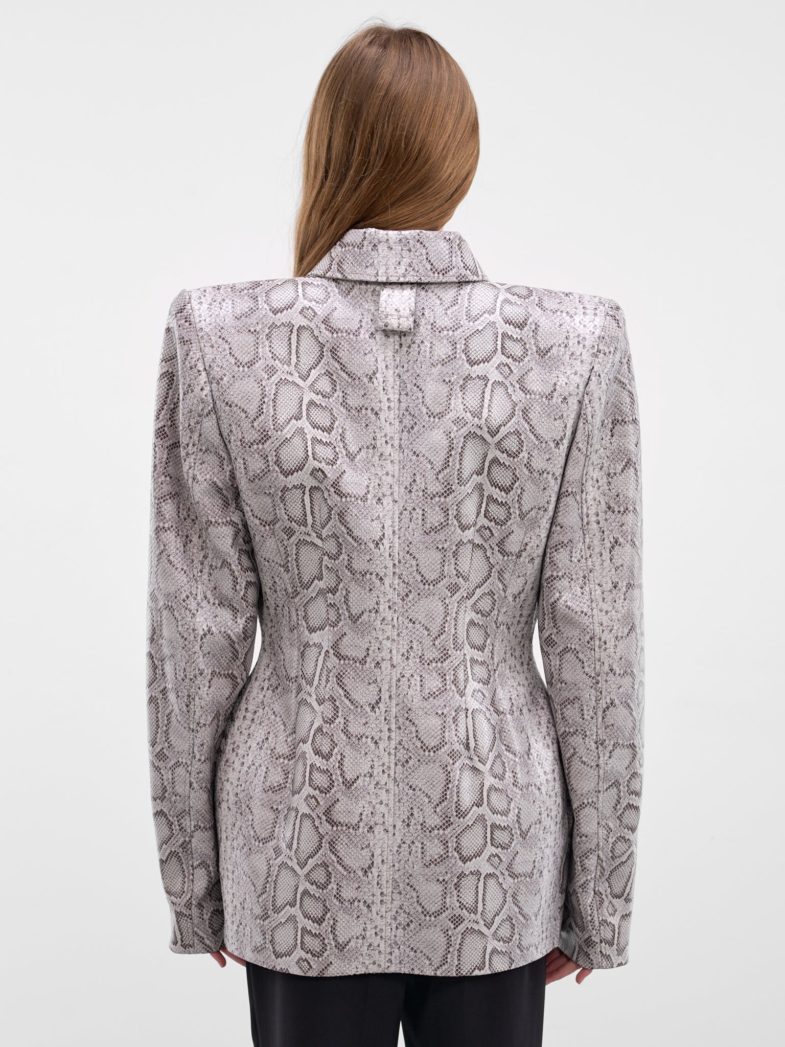 Snakeskin Print Leather Hourglass Jacket (26P9VE04859000-8020-GREY)