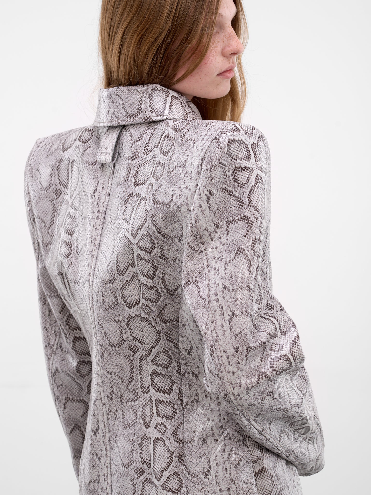 Snakeskin Print Leather Hourglass Jacket (26P9VE04859000-8020-GREY)