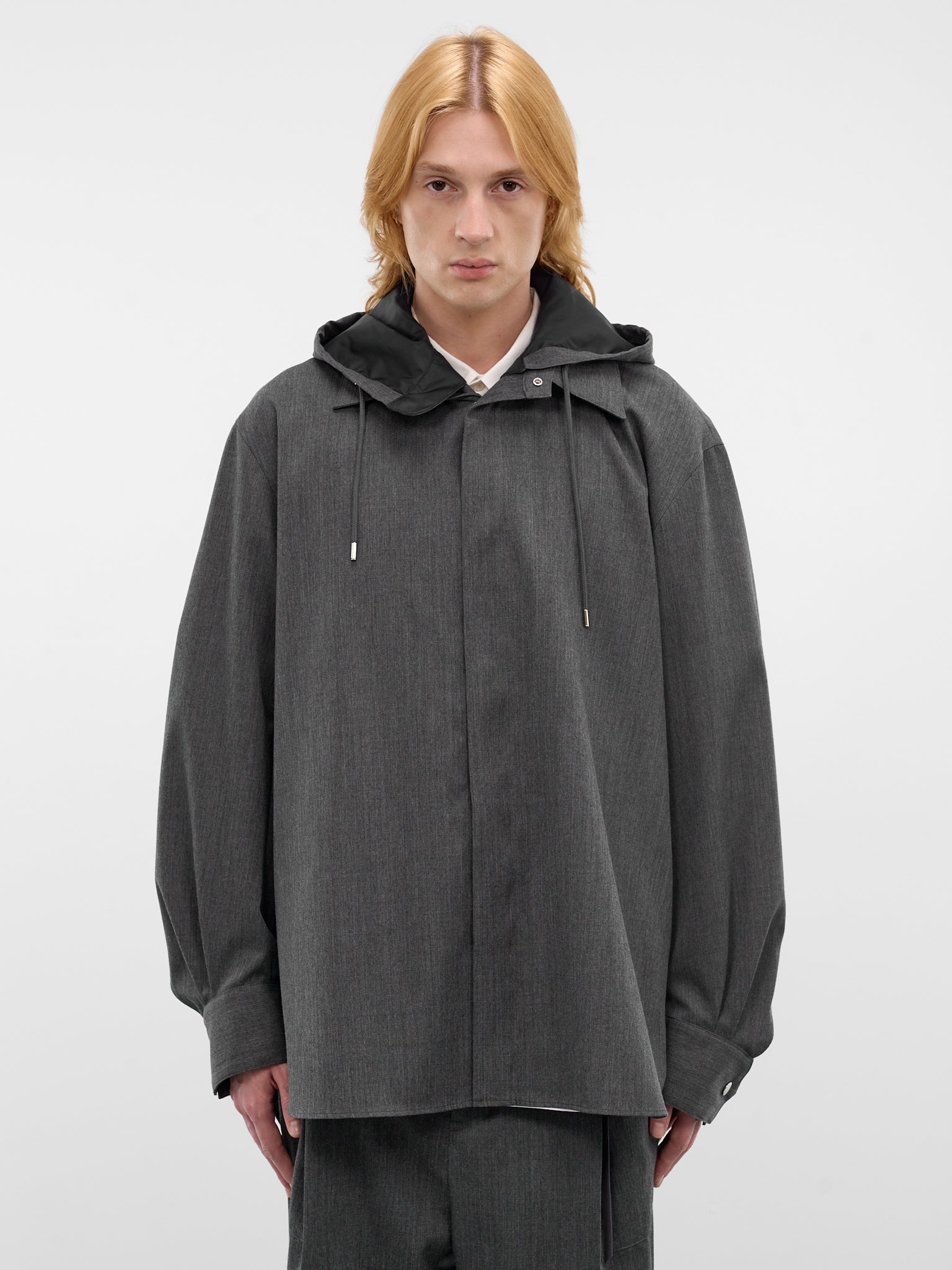 Gray Wool Hooded Shirt Jacket (26S0315-GRAY)