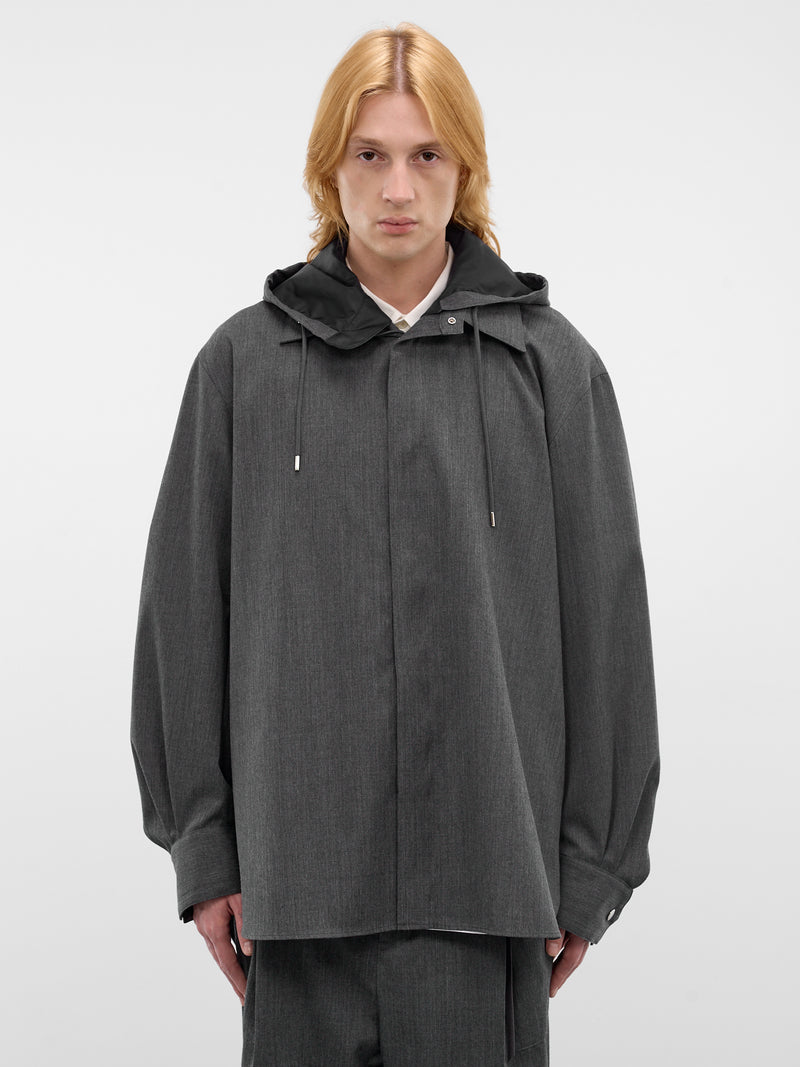 Gray Wool Hooded Shirt Jacket (26S0315-GRAY)