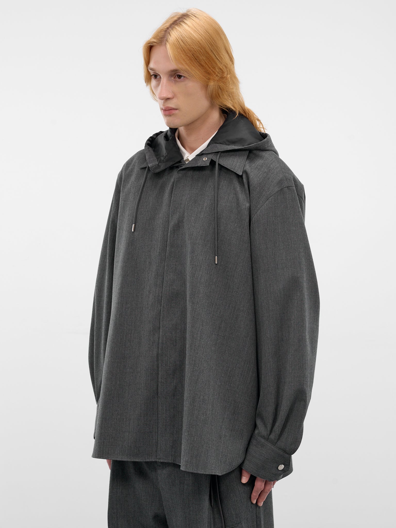 Gray Wool Hooded Shirt Jacket (26S0315-GRAY)
