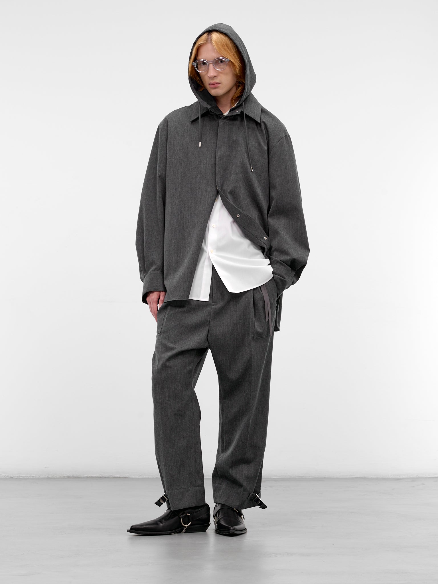 Wool Pleated Cinched Cuffs Trousers (26S0317-GRAY)